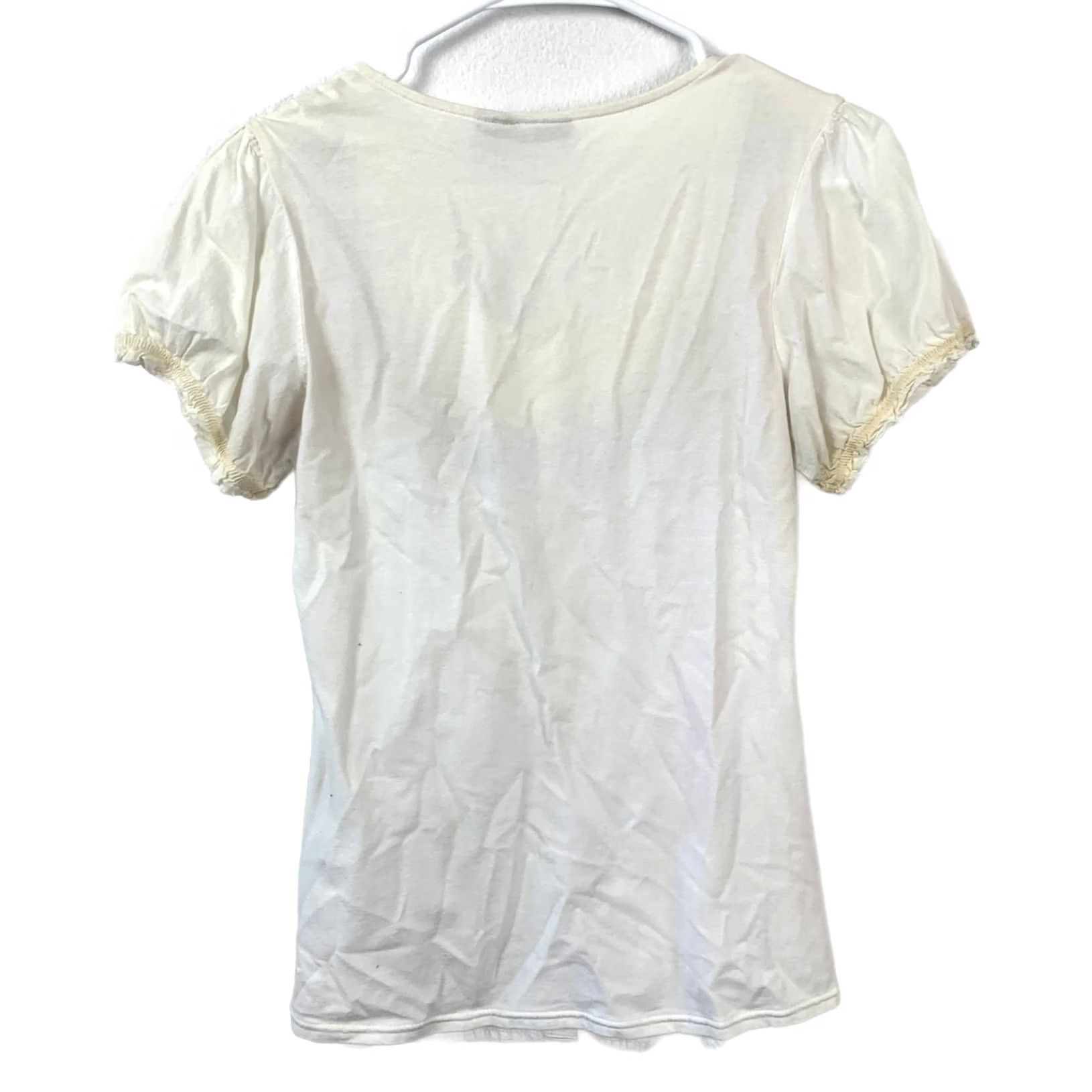 Vintage Daytrip Floral Embroidered Button Front Top Women's L Short Sleeve Peasant Shirt Cream Boho Y2K Embellished Regular Cotton Blend Size L / US 10 / IT 46 - 5 Thumbnail