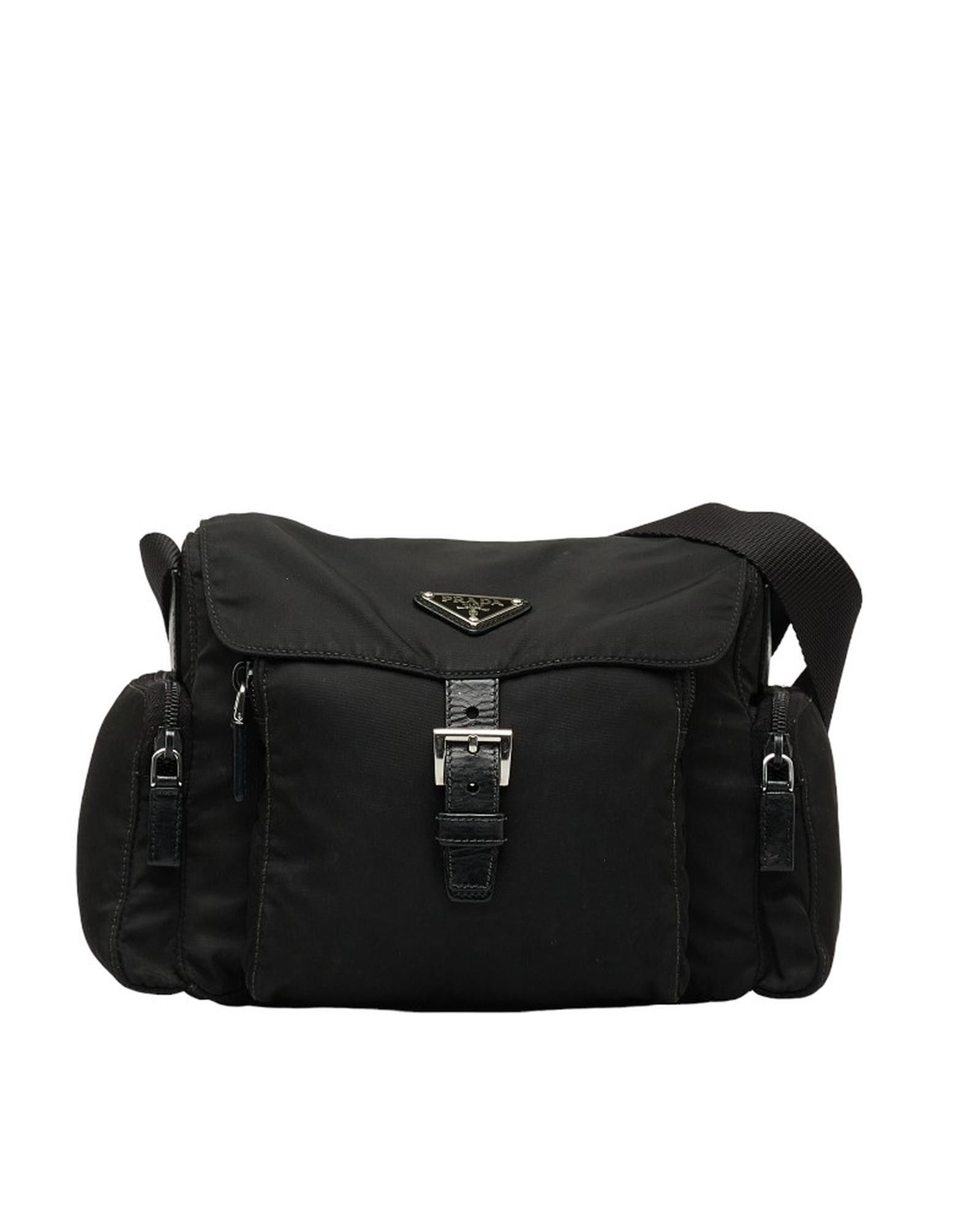 image of Prada Black Tessuto Messenger Bag In Ab Condition, Women's