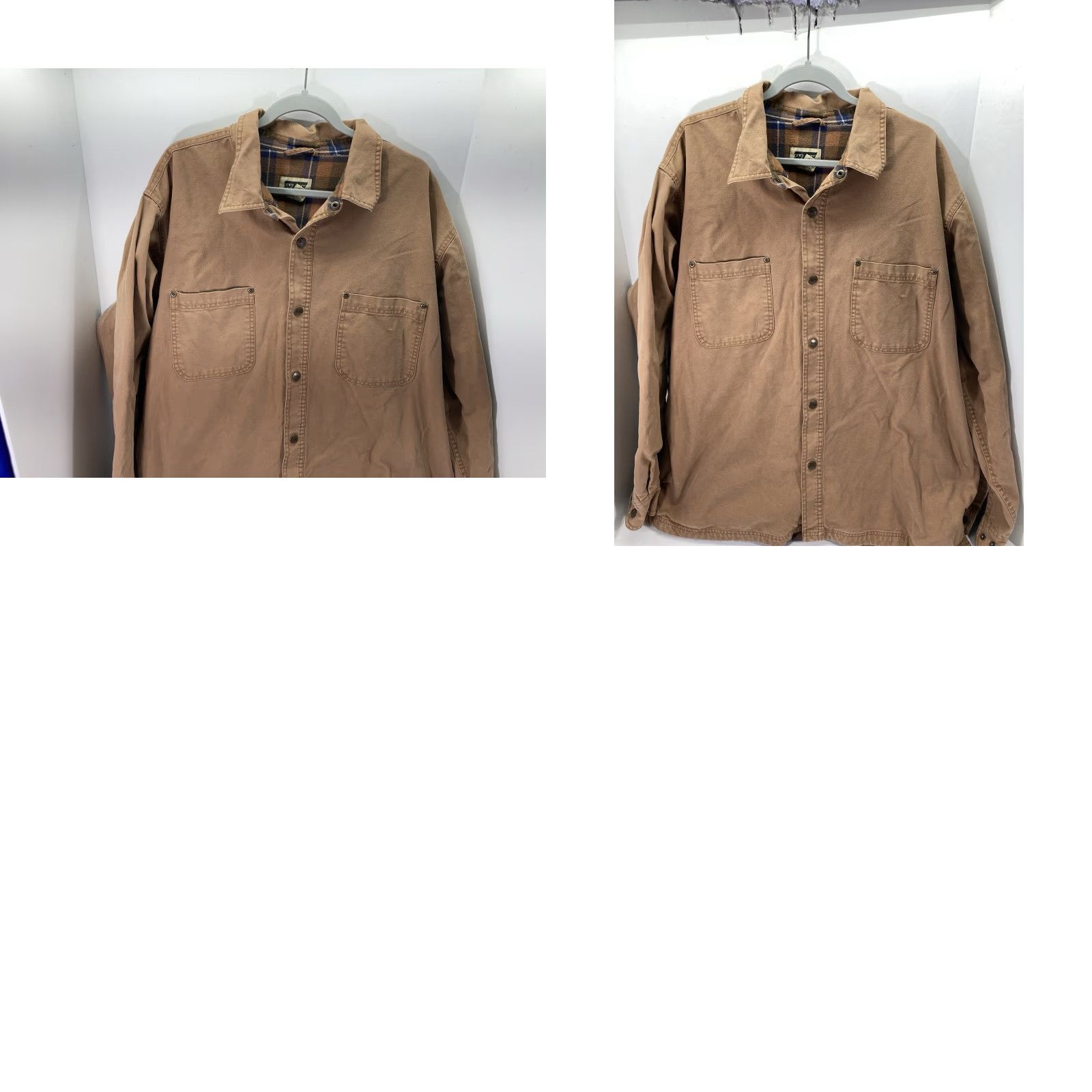 SafTbak Saftbak Shirt Jacket Shacket Men XL Khaki Duck Canvas Snap Flannel Lined Pockets Jacket Mens XL Brown Canvas Shacket with Pockets Size US XL / EU 56 / 4 - 9 Thumbnail