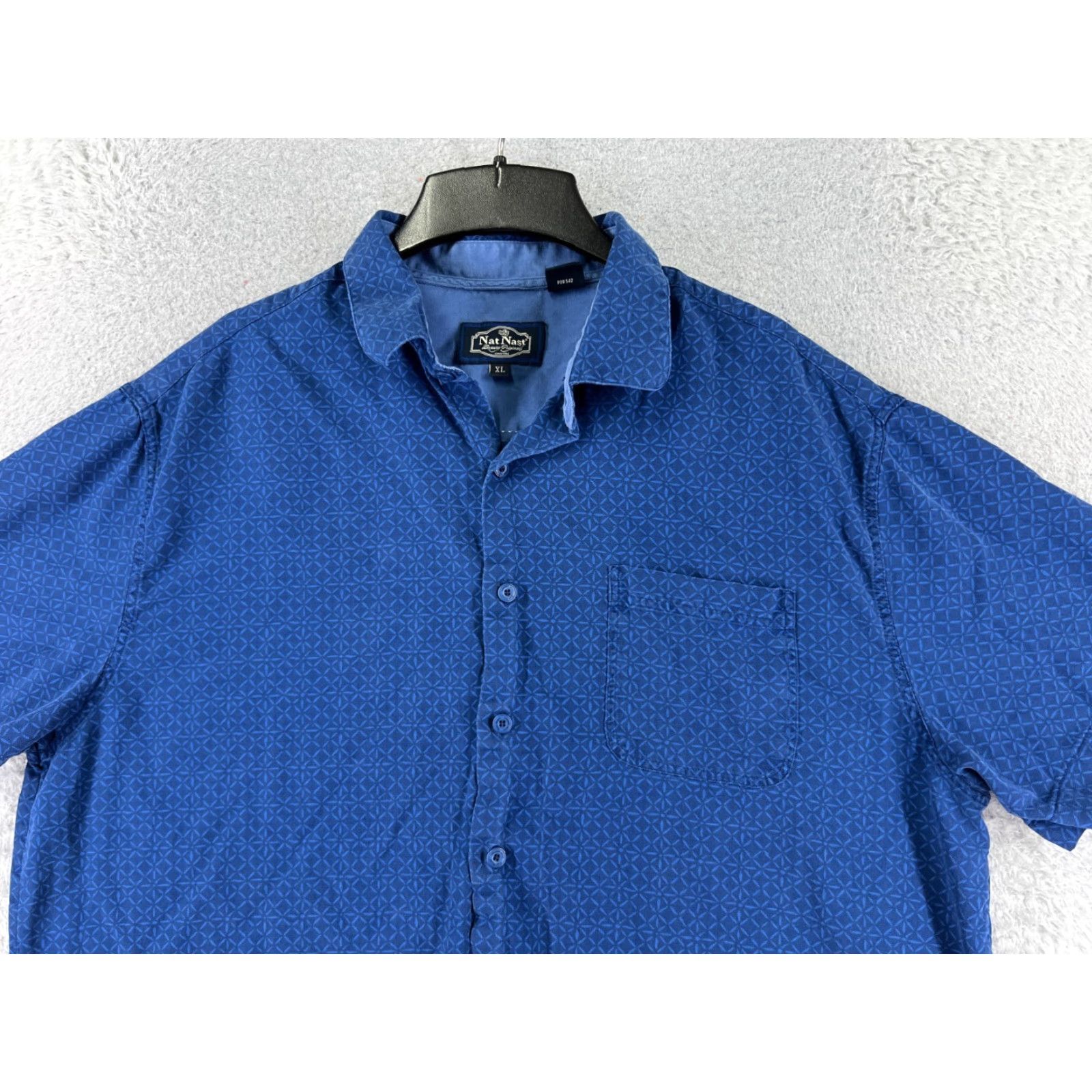 Nat Nast Nat Nast Shirt Mens XL Blue Silk Button-Up Short Sleeve Geometric Pattern Nat Nast Luxury Originals Size US XL / EU 56 / 4 - 4 Thumbnail
