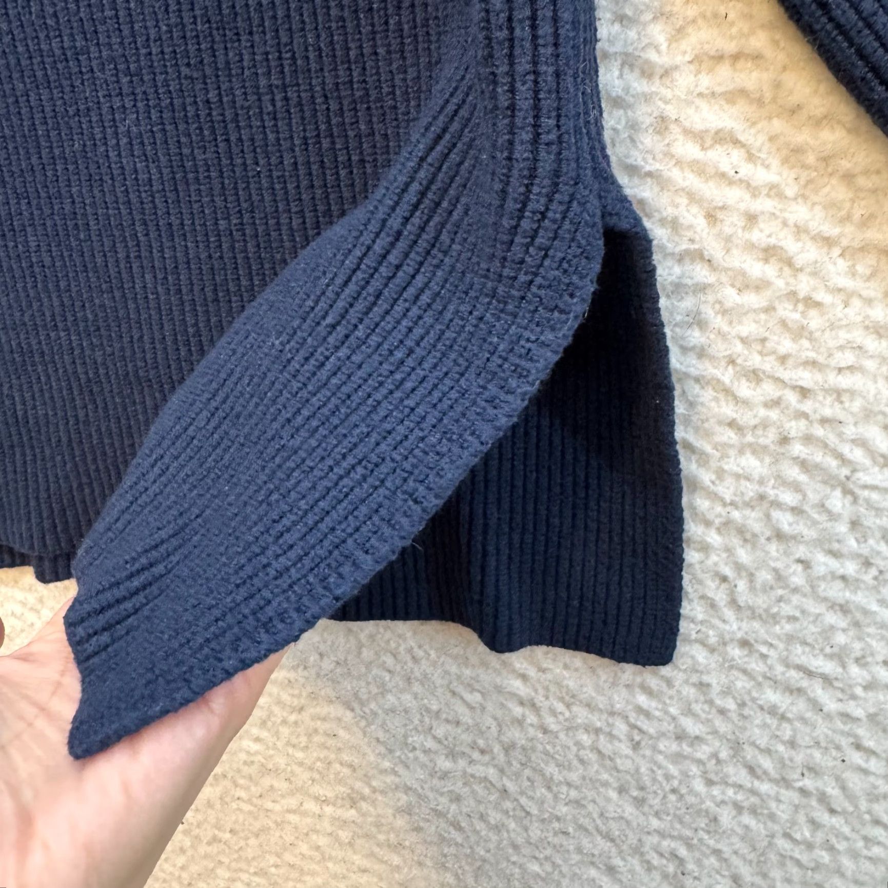 Zara Zara Mock Neck Sweater Large Navy Black Rib Knit Side Slit Balloon Sleeve Modern Women L Blue Pullover Knit Apparel Size L / US 10 / IT 46 - 4 Thumbnail
