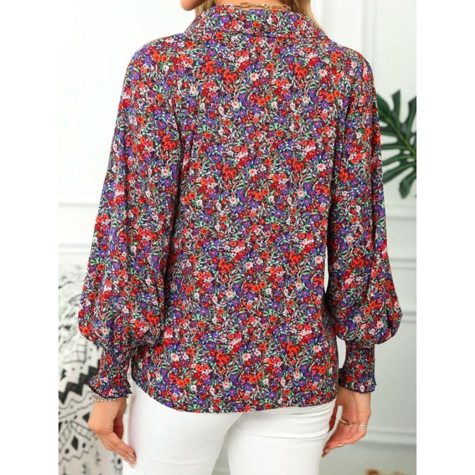 Gloverall NWT Dokotoo Women’s Casual Allover Floral Print Long Sleeve Blouse - Size S - Multicolor - Polyester - Button - V-Neck - Shirt - Womens Size S / US 4 / IT 40 - 3 Thumbnail