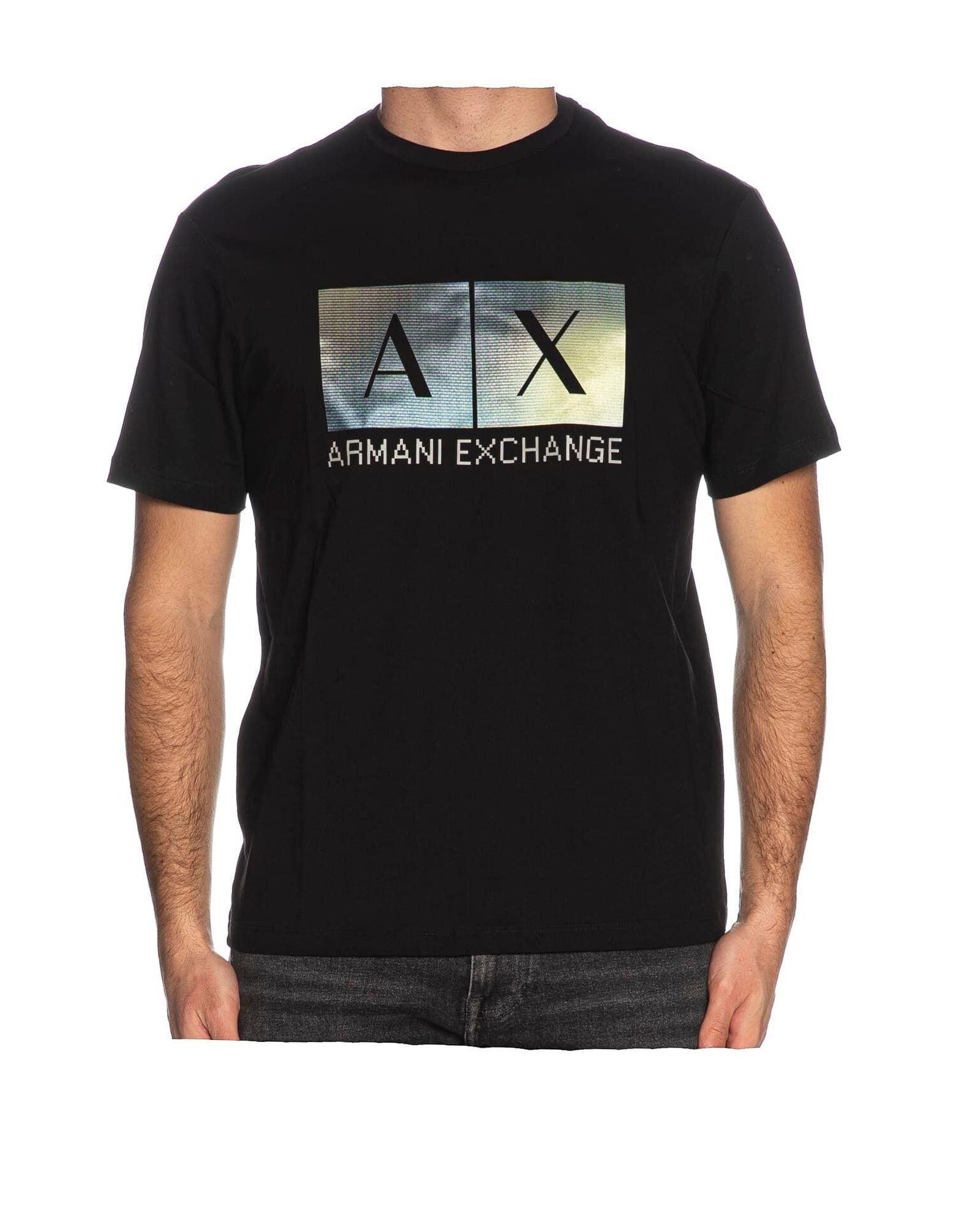 image of Armani Exchange Printed Cotton Round Neck T-Shirt in Black, Men's (Size XL)