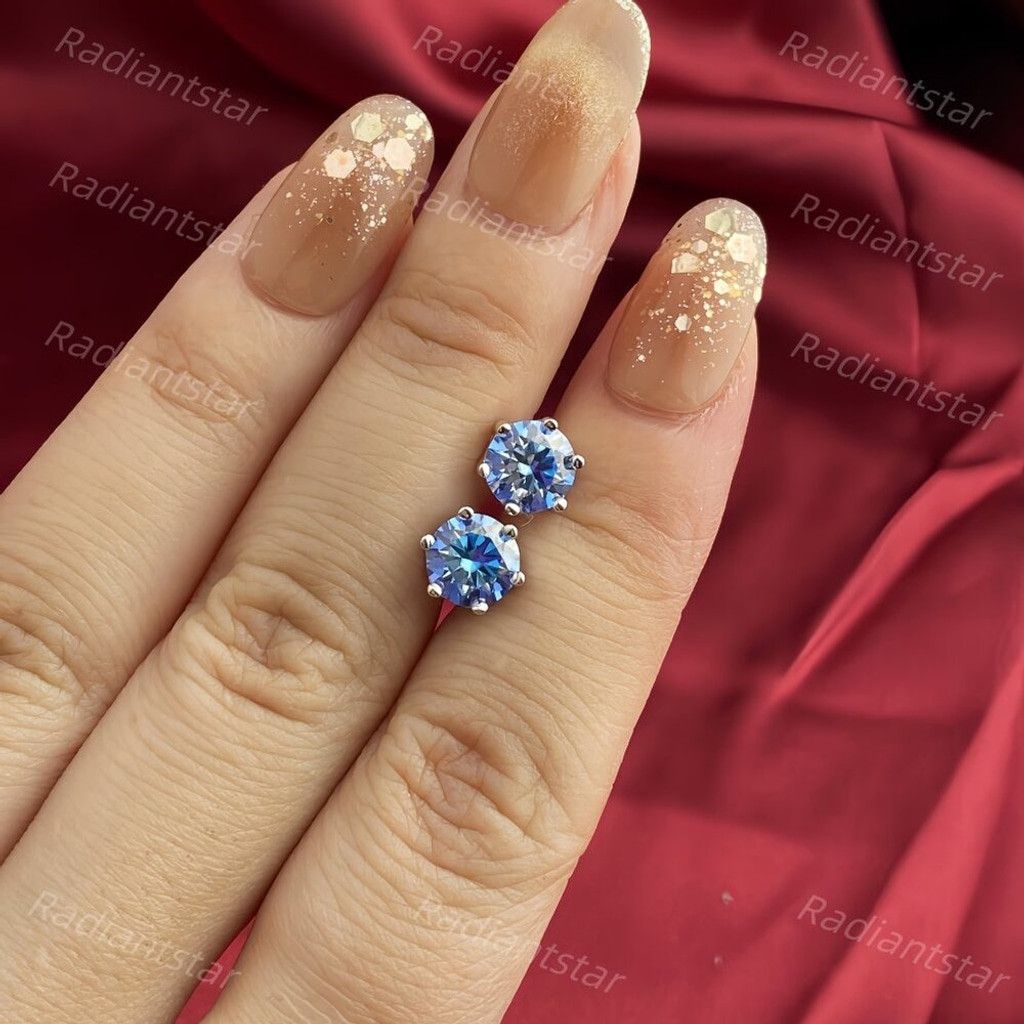 Other NEW 2ct. Royal Blue Moissanite Solitaire Stud Earrings Size ONE SIZE - 2 Thumbnail