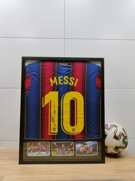 image of F C Barcelona Jersey Barcelona Signed By Leo Messi in Blue, Men's (Size Medium)