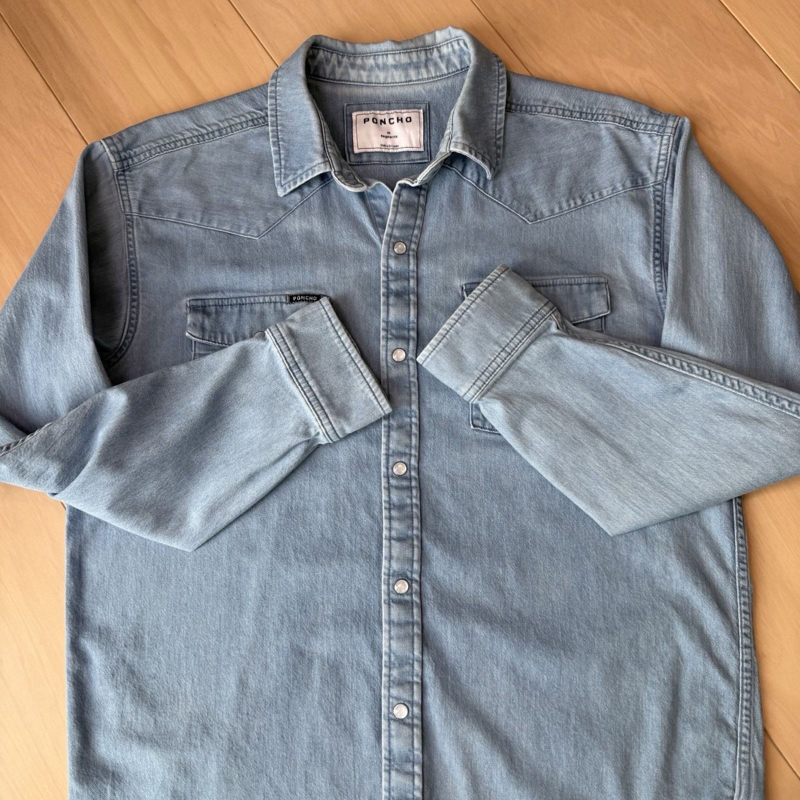 Other Poncho Pearl Snap Denim Shirt Medium Blue Button Up Workwear Size US M / EU 48-50 / 2 - 5 Thumbnail