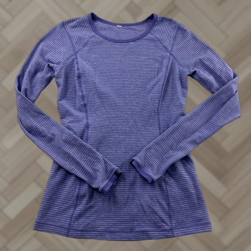 Lululemon Lululemon Long Sleeve Reversible Sweatshirt Women 8 Purple Striped Cowl Neck Thumb Holes Pullover Activewear Size M / US 6-8 / IT 42-44 - 1 Thumbnail