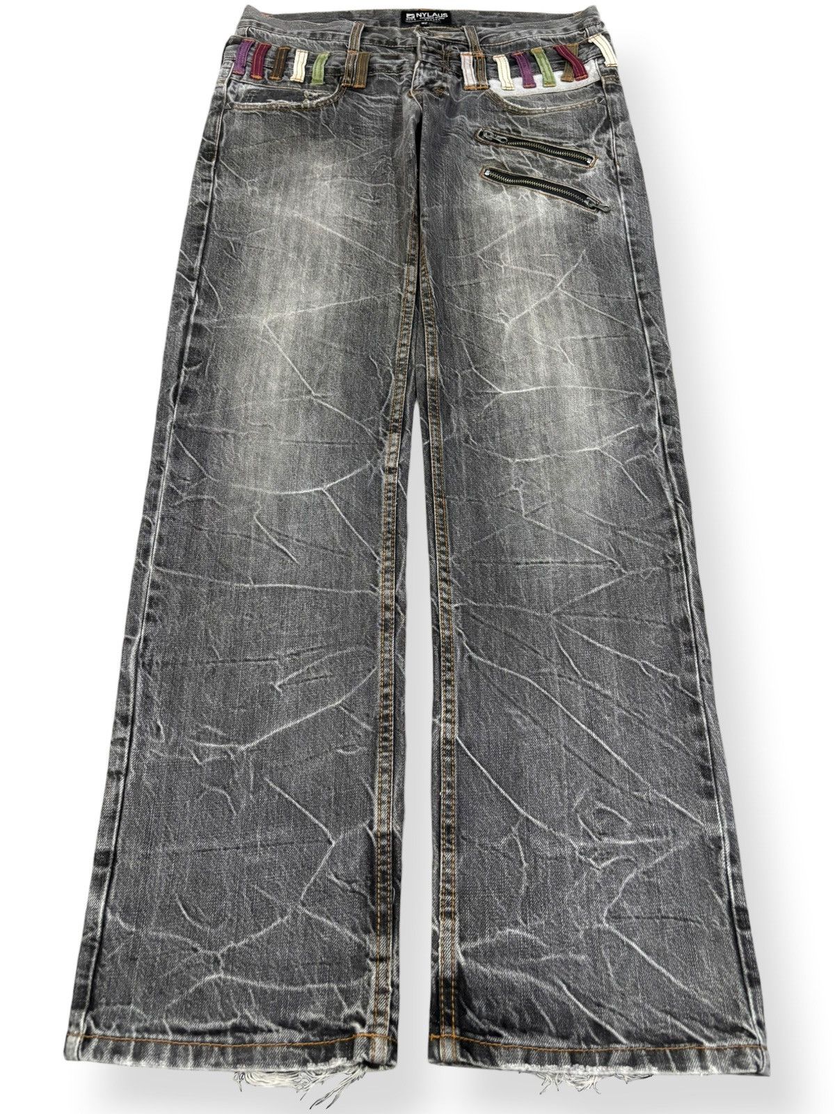 Hysteric Glamour Vintage Nylaus Double Waist Studded Cracked Wash Punk Jeans Size US 33 - 1 Thumbnail