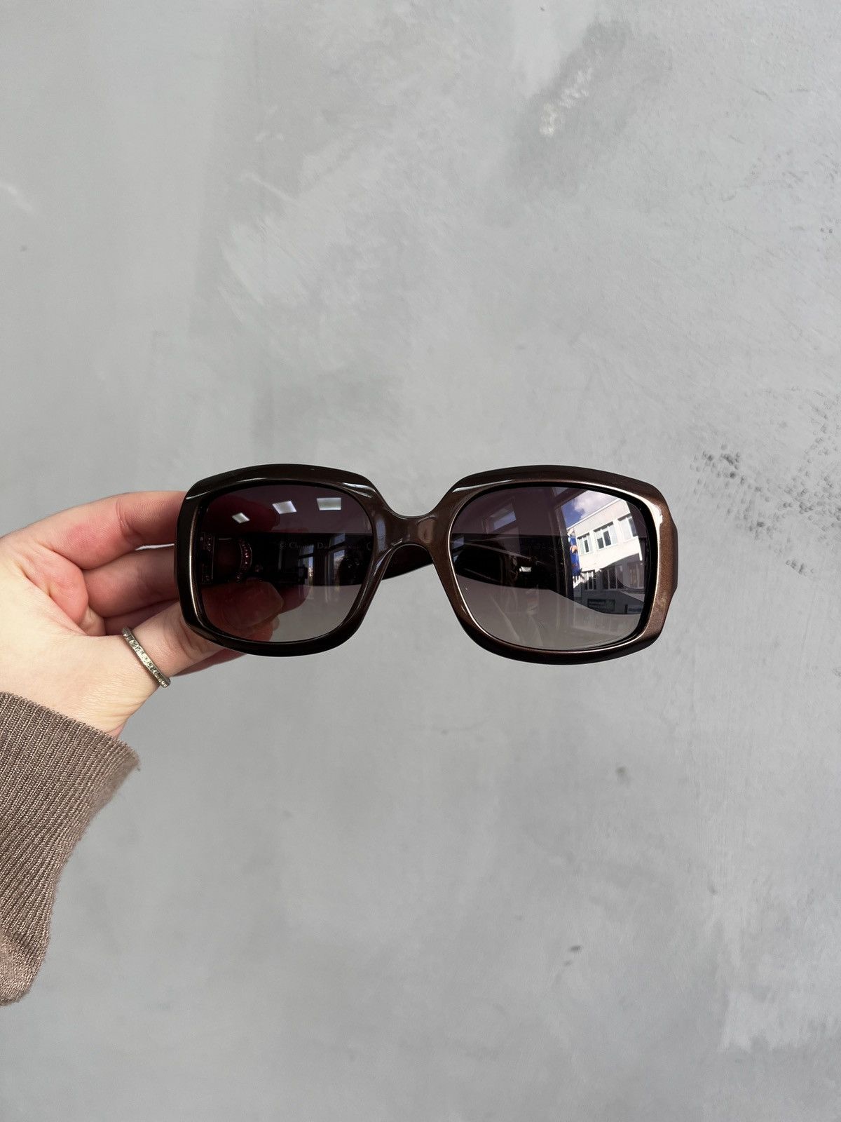 Dior Dior evening2 brown oversized sunglasses strass logo sides Size ONE SIZE - 4 Thumbnail