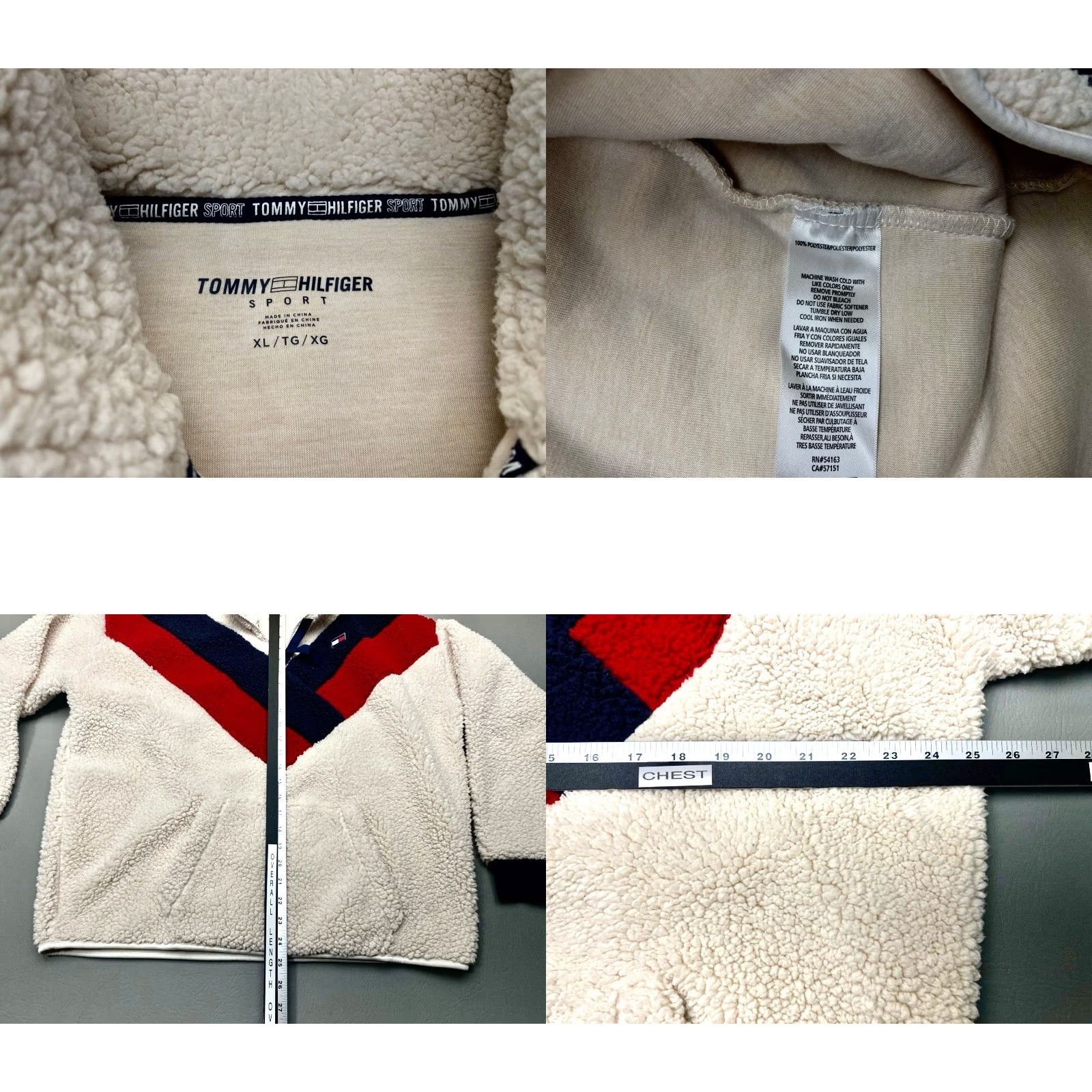 Tommy Hilfiger Tommy Hilfiger Sweater Women's XL Cream Blue Red 1/4 Zip Sherpa Pullover Size XL / US 12-14 / IT 48-50 - 8 Thumbnail