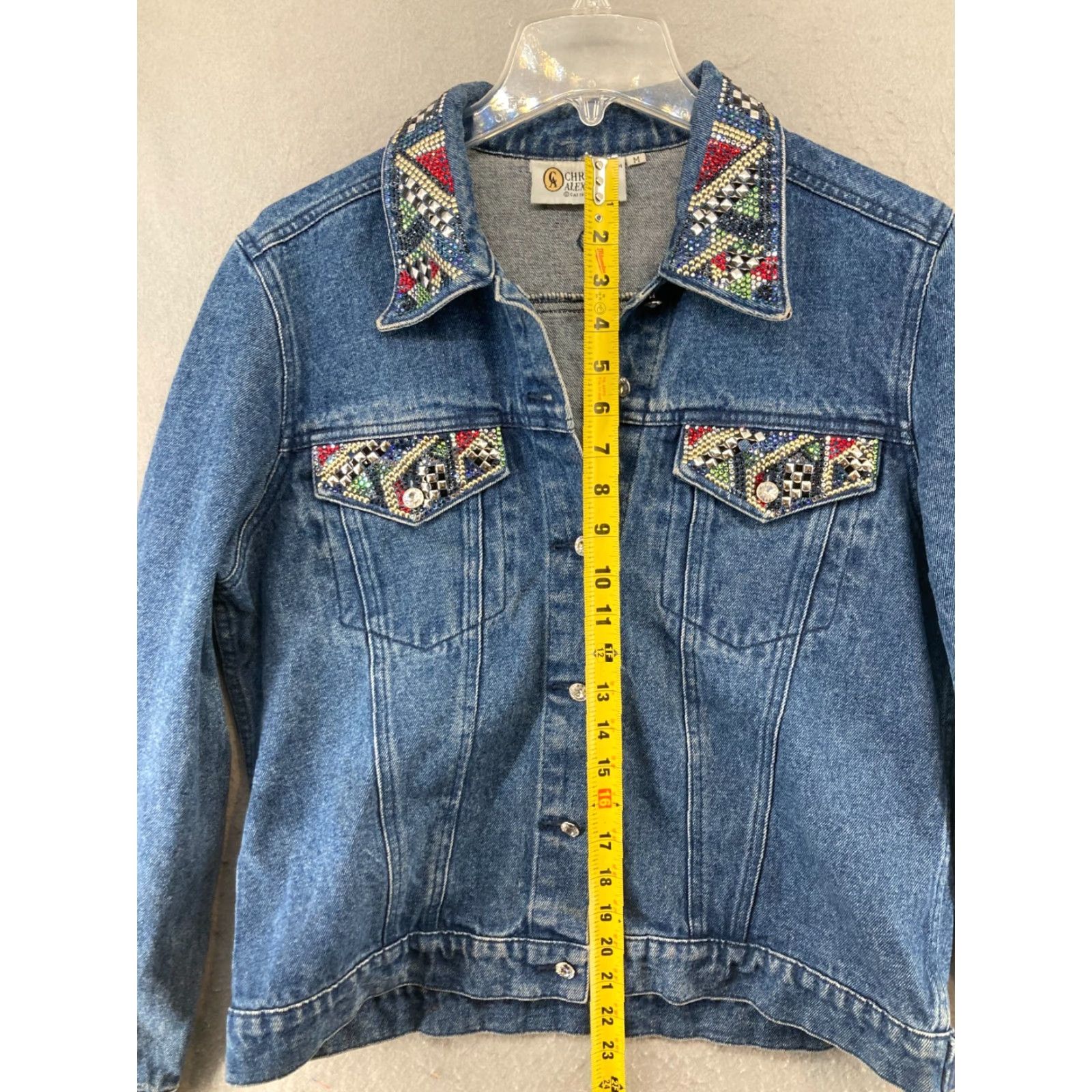 Denime VINTAGE Christine Alexander Denim Jacket Womens M Blue Rhinestone Embellished 90s Western Style Mens Womens? Size 32" / US 10 / IT 46 - 3 Thumbnail