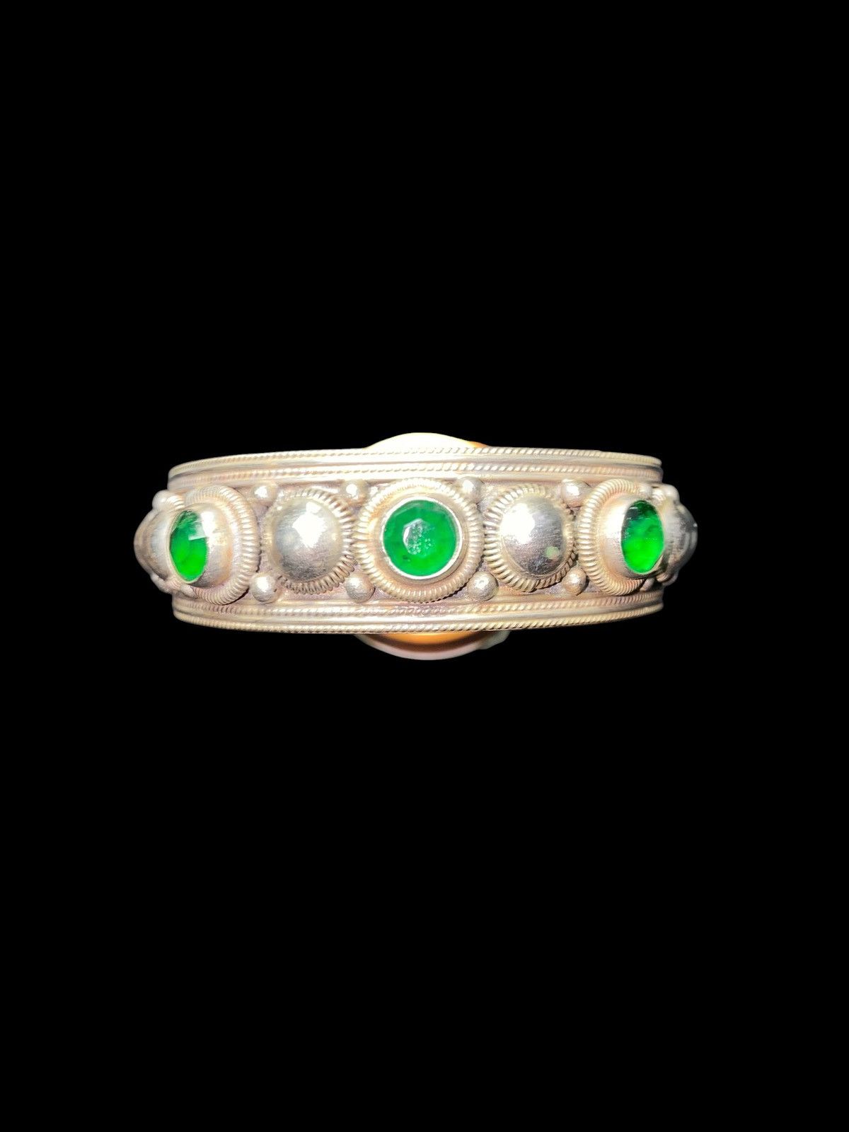 Sterling Silver Vintage 60s-70s Siam Sterling Silver Bracelet emerald green Size ONE SIZE - 1 Thumbnail