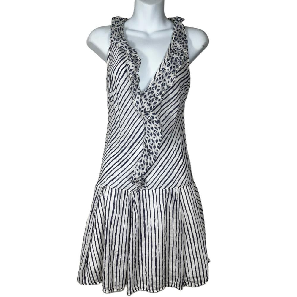 Designer Striped Low Ruffle Knee Length Dress Size Small Size S / US 4 / IT 40 - 1 Thumbnail