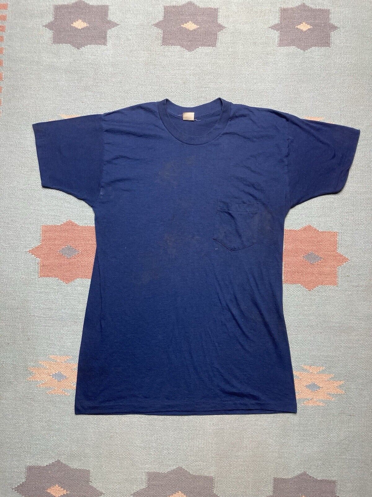 Vintage Vtg 70s pocket t shirt blank dark navy blue soft adult XL Size US XL / EU 56 / 4 - 1 Thumbnail