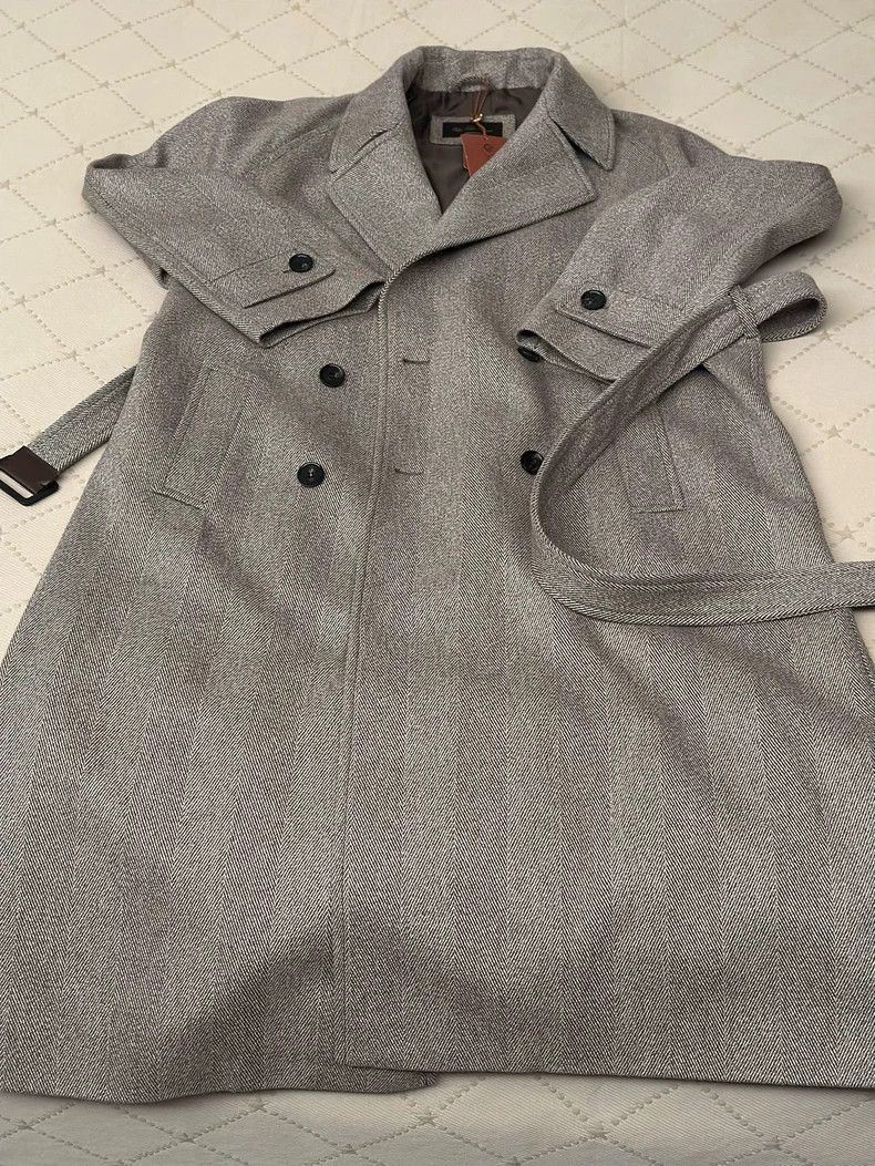 Other Loro Piana Gray Herringbone Wool Coat- Size US L / EU 52-54 / 3 - 3 Thumbnail