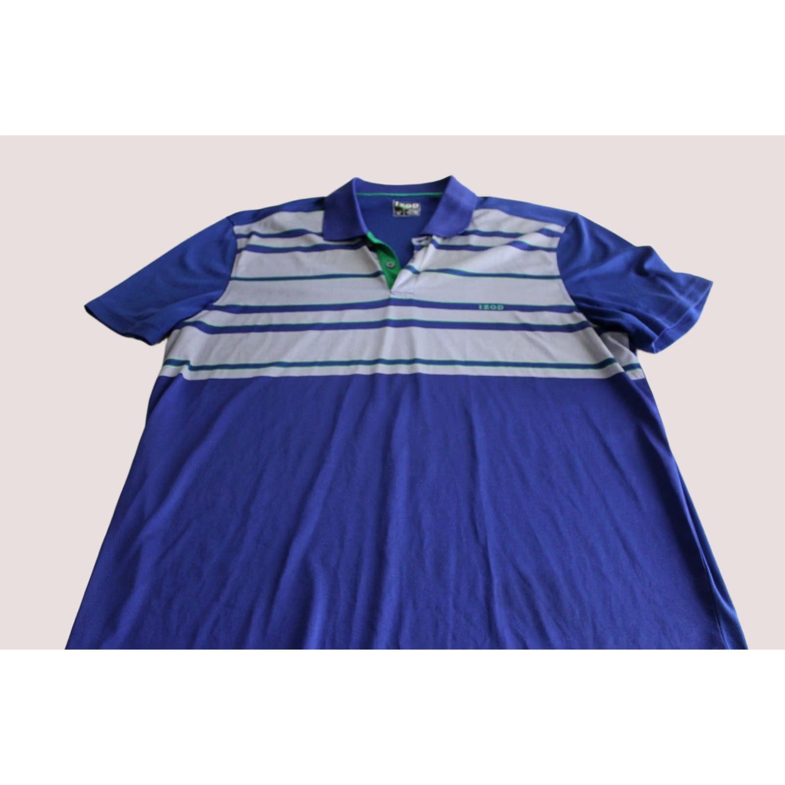 Izod VINTAGE Izod Golf POLO SHIRT XL Extra Large Bluish Green Stripe Poly Golf Shirt Mens Size US XL / EU 56 / 4 - 1 Thumbnail