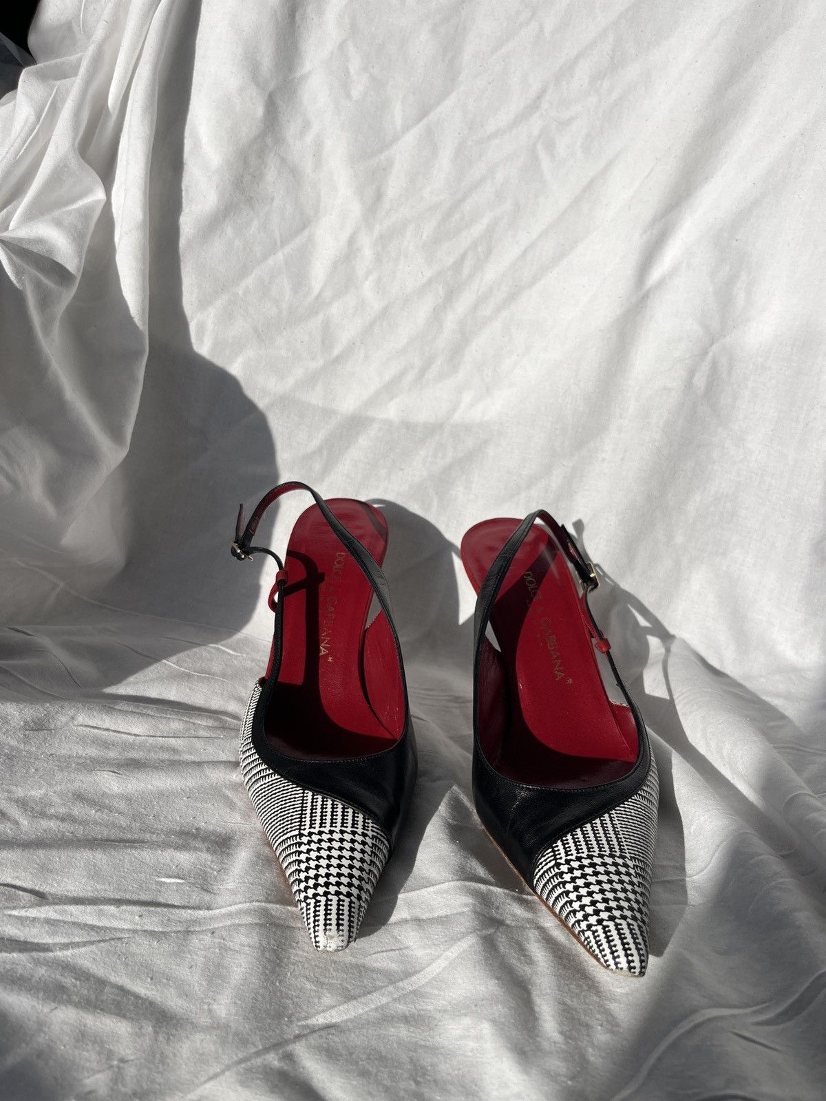 Dolce & Gabbana × Vintage Sling Back Heels Black and Houndstooth Size US 6 / IT 36 - 1 Thumbnail