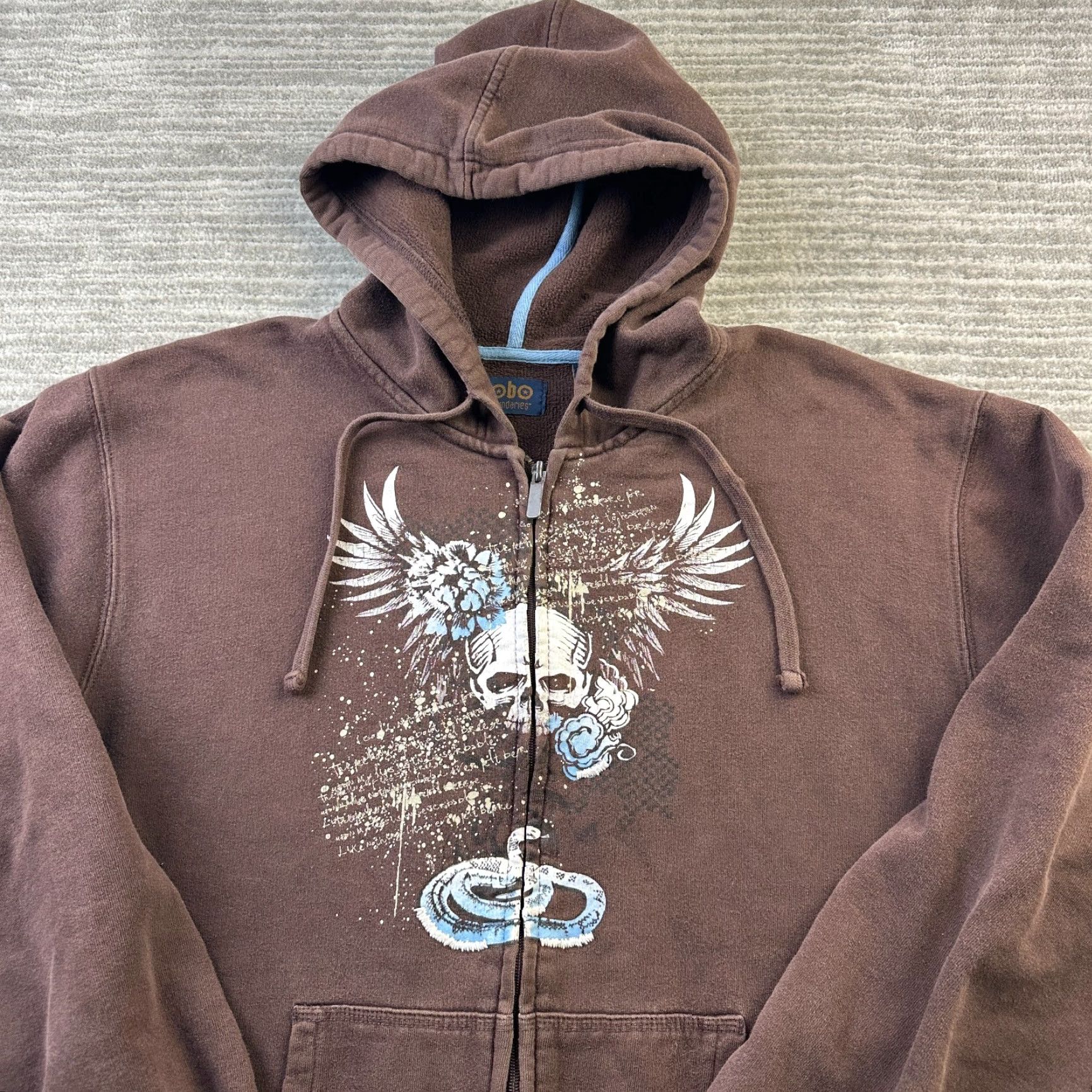 Vintage VINTAGE No Boundaries Hoodie Mens Large Brown Grunge Y2K Full Zip Hooded Logo Pockets Zip Size US L / EU 52-54 / 3 - 2 Thumbnail