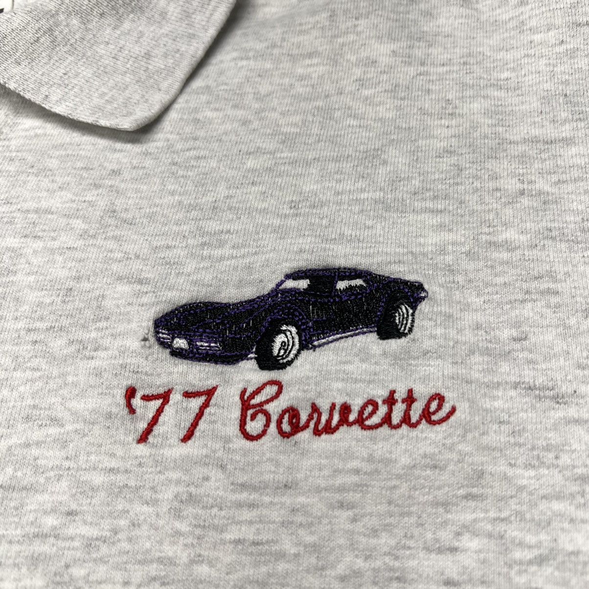 Vintage VTG Car Polo Shirt Grey Embroidered 1977 Corvette Cotton Size US L / EU 52-54 / 3 - 3 Thumbnail