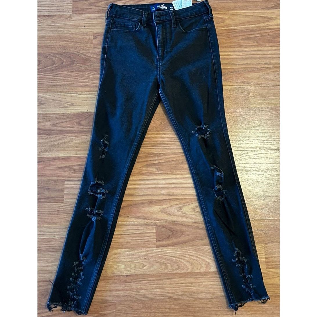 Hollister Hollister Black Distressed Cut-Up Jeans - Size 1 Waist 25 Size 25" / US 0 / IT 36 - 1 Thumbnail
