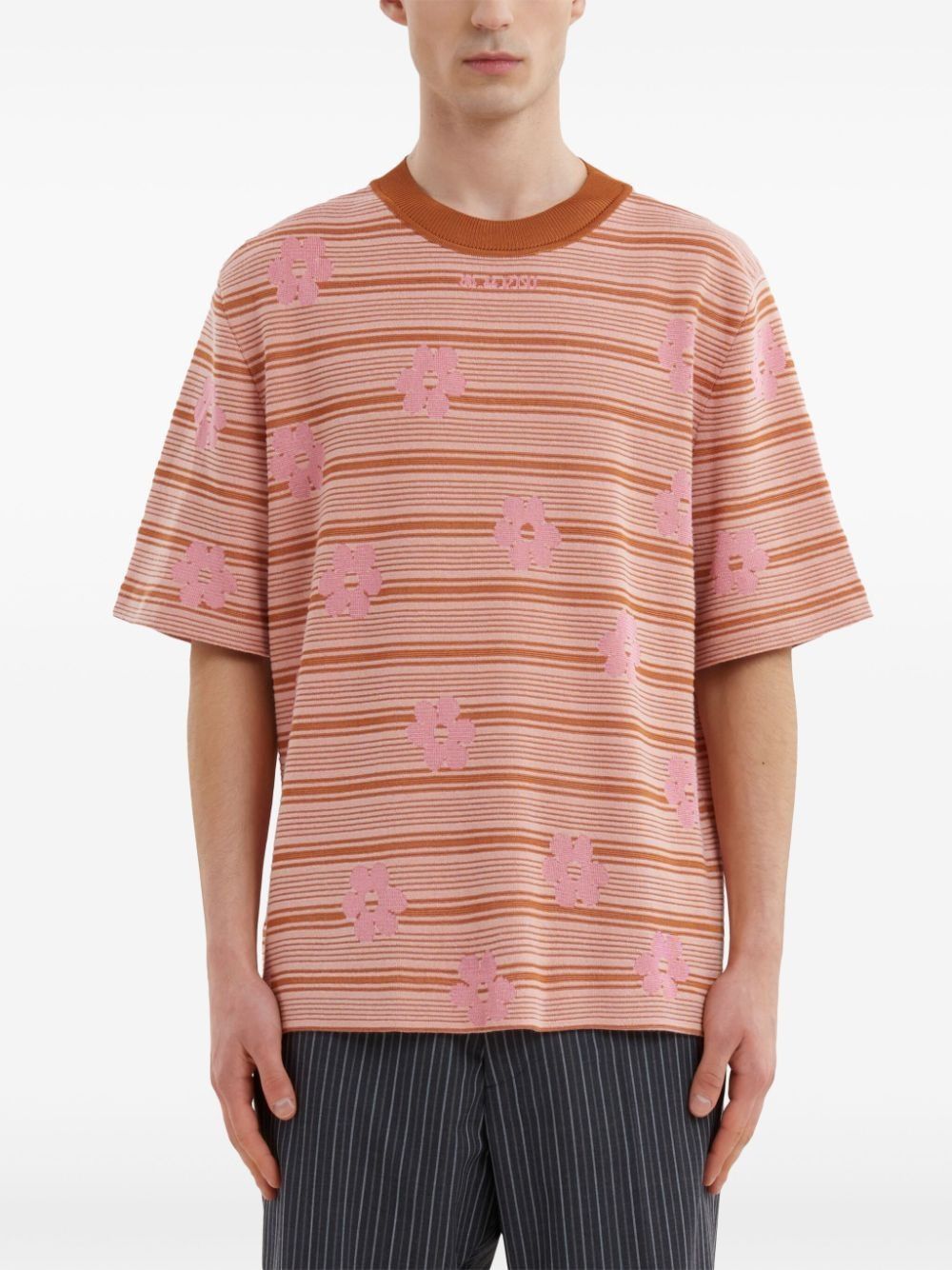 Marni o1w1db11025 Intarsia-Logo Knitted Cotton T-Shirt in Orange Size US M / EU 48-50 / 2 - 2 Thumbnail