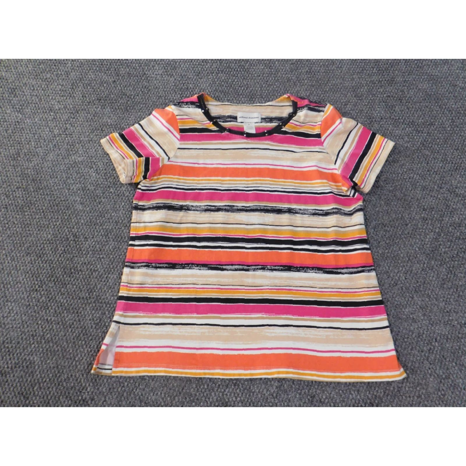 Vintage Alfred Dunner Blouse Shirt M Pink Striped Cotton Spandex Round Neck Casual Women Regular Vintage: No Size M / US 6-8 / IT 42-44 - 3 Thumbnail
