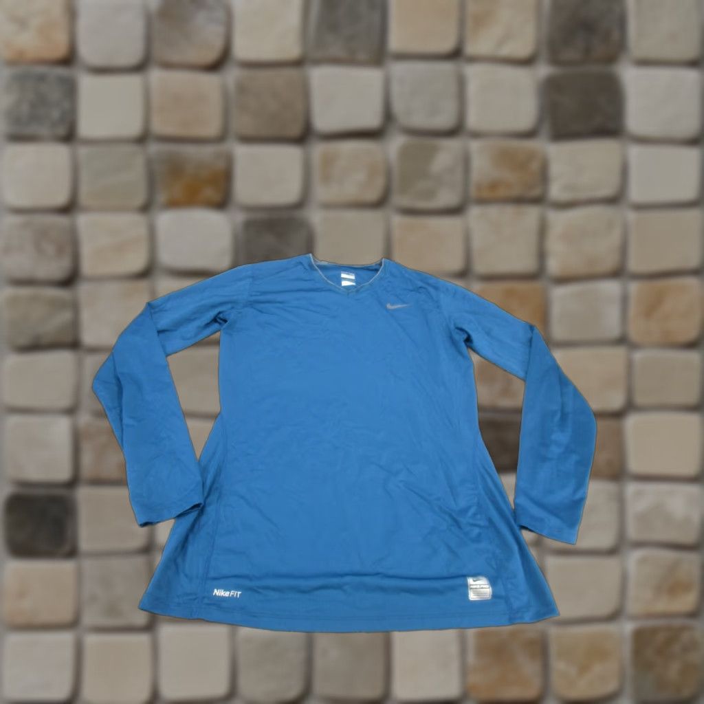 Nike Nike Pro Shirt Mens Large Fitted Blue Long Sleeve V-Neck Tee (Pullover) - Gym & Training Activewear Size US L / EU 52-54 / 3 - 1 Thumbnail