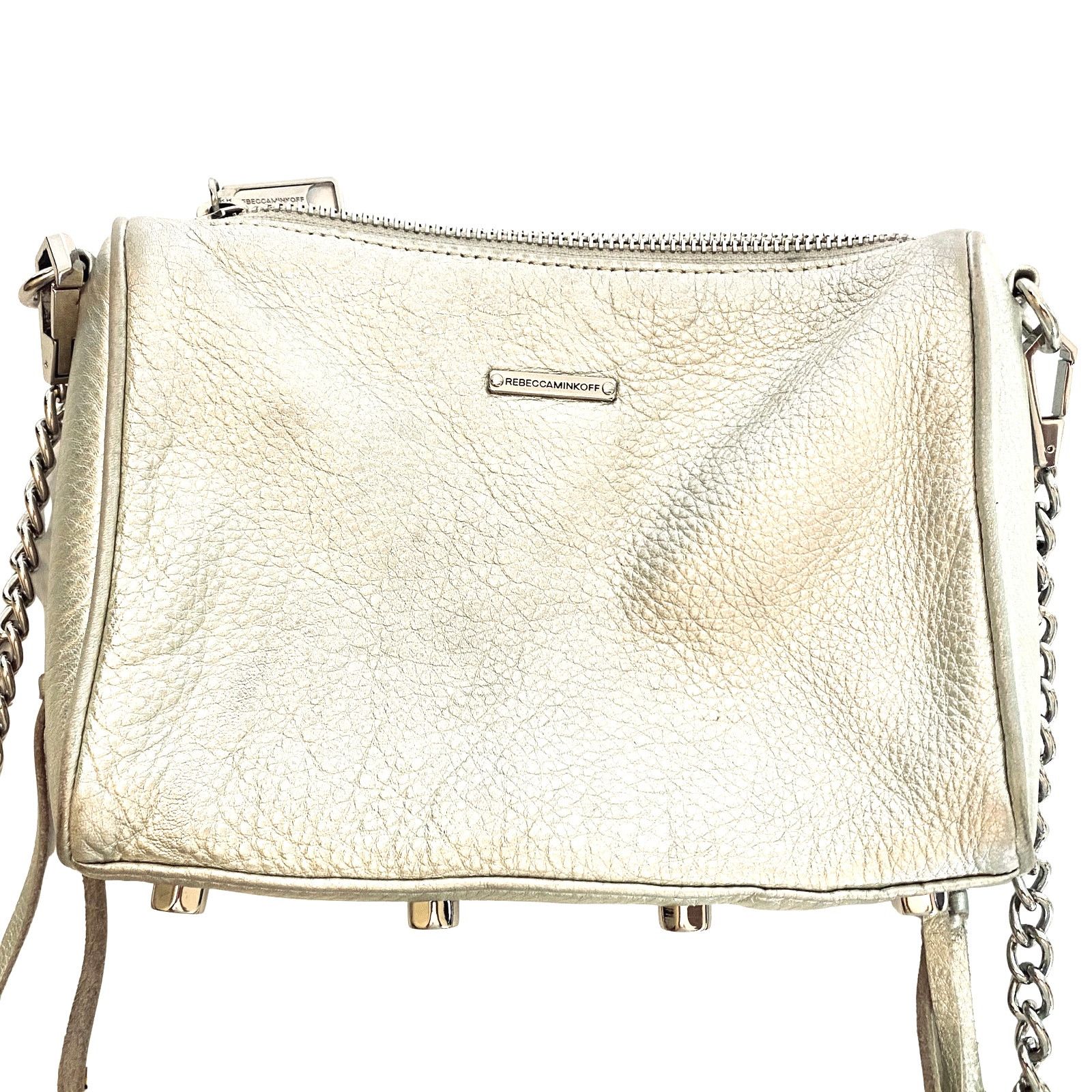 Rebecca Minkoff Rebecca Minkoff Silver Leather Crossbody with Chain Strap Size ONE SIZE - 4 Thumbnail