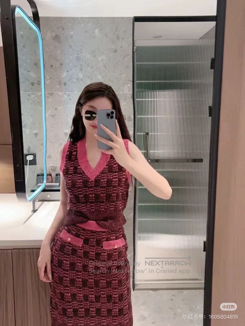 Chanel Chanel 22K autumn and winter show rose pink burgundy plaid Size 25" / US 0 / IT 36 - 9 Thumbnail