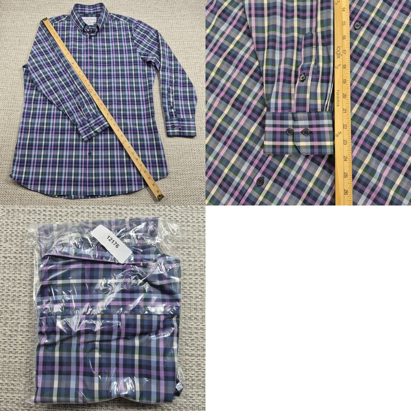 Mizzen+Main Mizzen+Main Leeward Shirt Mens XL Button Up Plaid Trim Fit Stretch Dress Shirt Size 46R - 9 Thumbnail