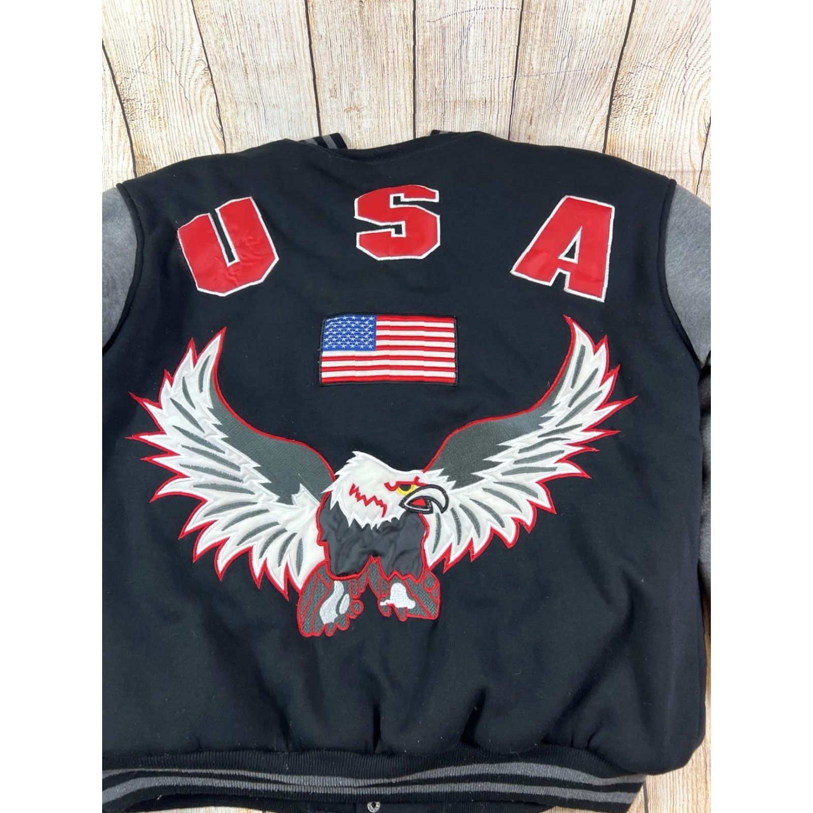 Vintage VINTAGE Oscar Sports USA Bald Eagle Varsity Jacket L Black Button Mens Large Size US L / EU 52-54 / 3 - 6 Thumbnail