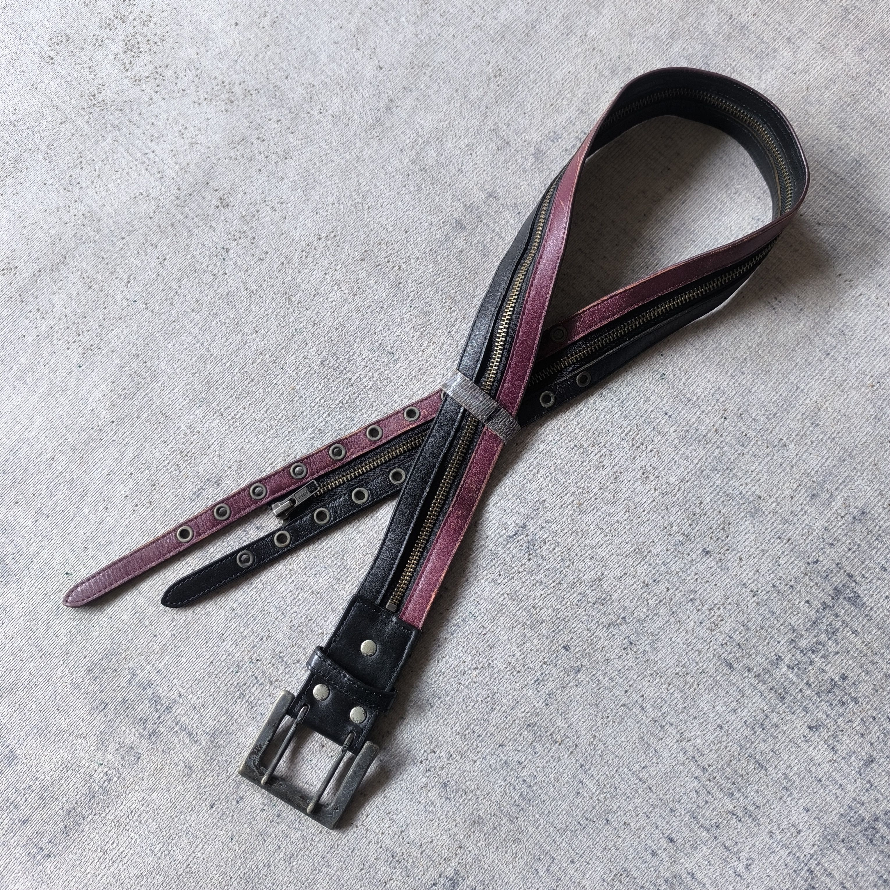 14th Addiction 💥 Segment rupert double prong zip punk rock leather belt Size ONE SIZE - 10 Thumbnail