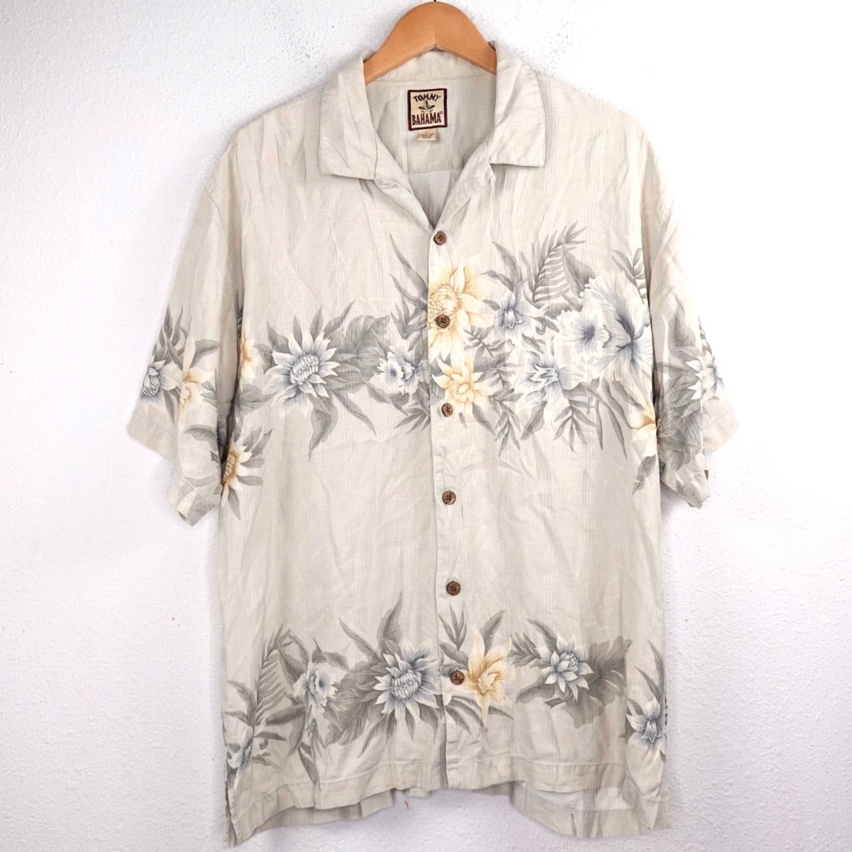 Tommy Bahama Tommy Bahama Mens Silk Beige Shirt Floral Hawaiian Button-Up Short Sleeve Size US L / EU 52-54 / 3 - 2 Thumbnail