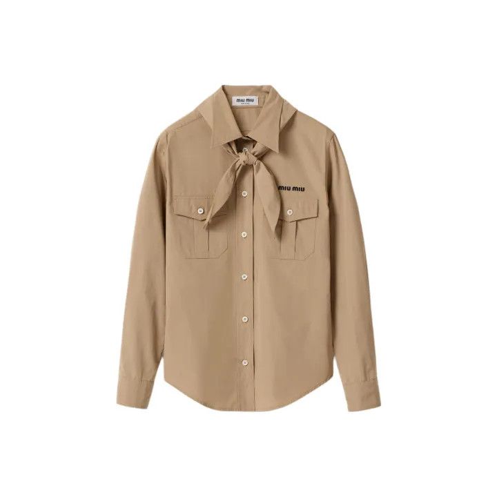 Miu Miu Miu Miu Beige Long Sleeve Shirt for Women 0079 Size S / US 4 / IT 40 - 1 Thumbnail