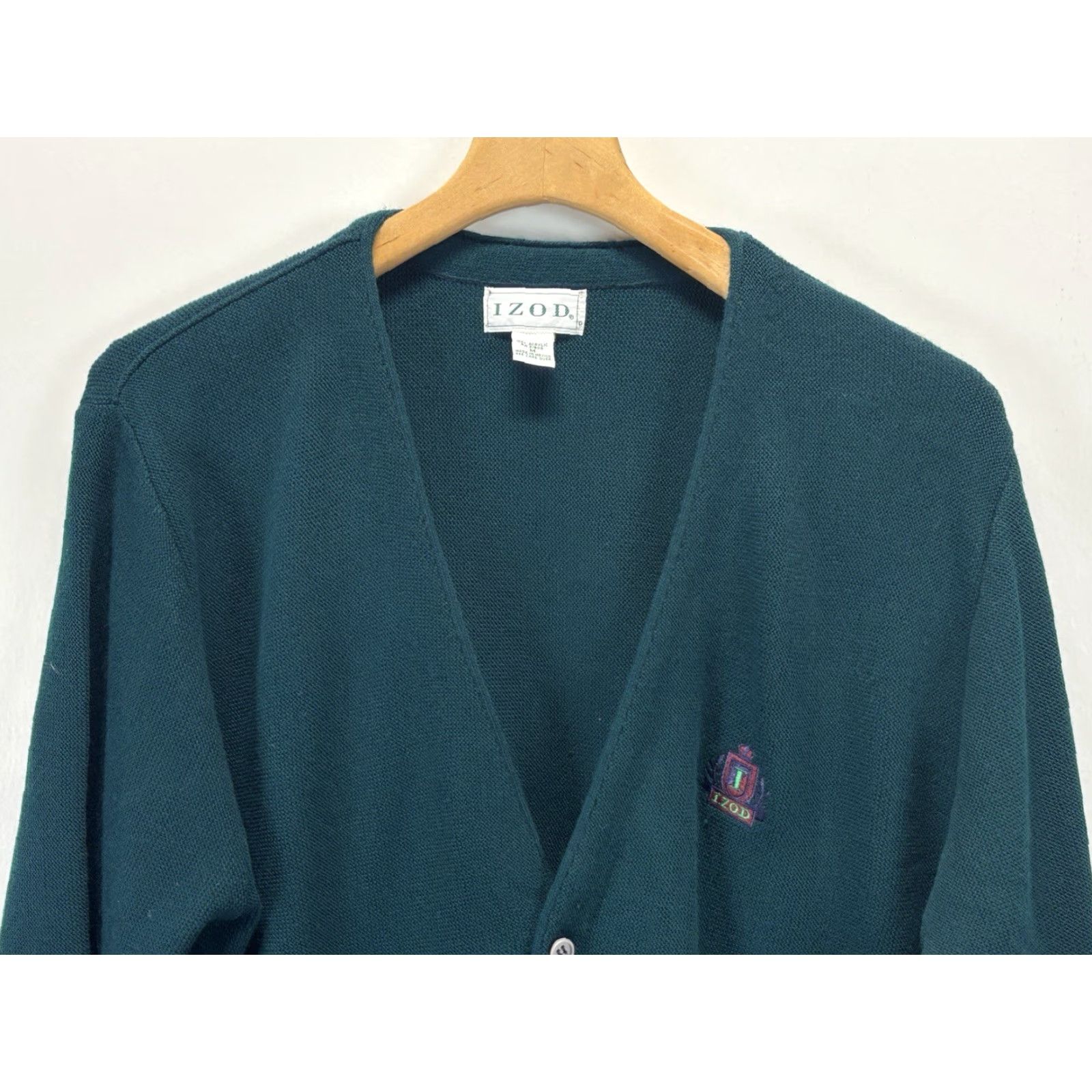 Izod VINTAGE IZOD Cardigan Sweater Men M V-Neck Blue Solid Rib Knit Preppy Crest 90s/Academia Mens Size US M / EU 48-50 / 2 - 2 Thumbnail