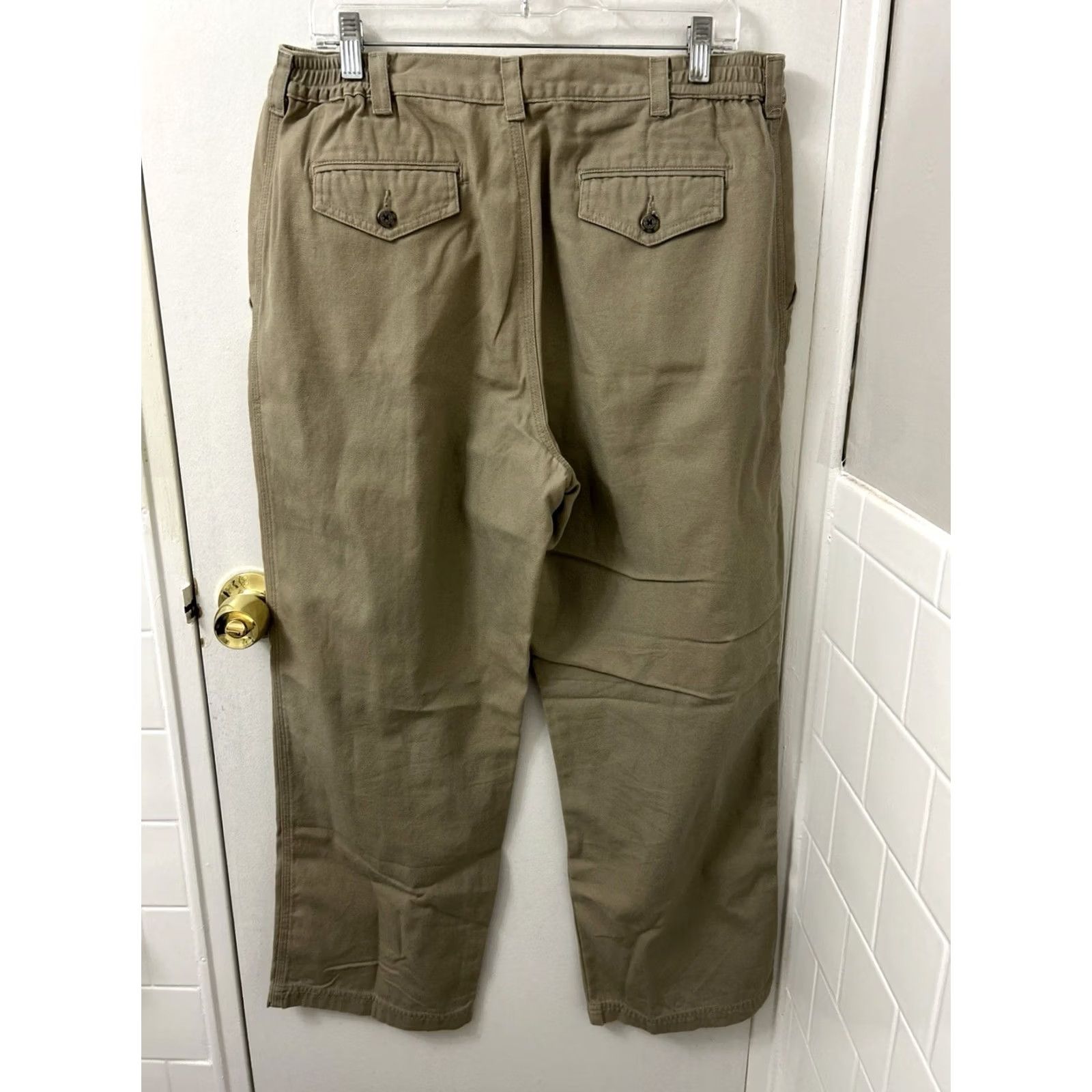 Vintage VINTAGE L.L. Bean Pathfinder Pants Mens 34x28 Khaki Tan Canvas Straight Leg YKK Zip Fly Button Closure casual workwear 5-Pocket Mens Regular Beige Size US 34 / EU 50 - 7 Thumbnail
