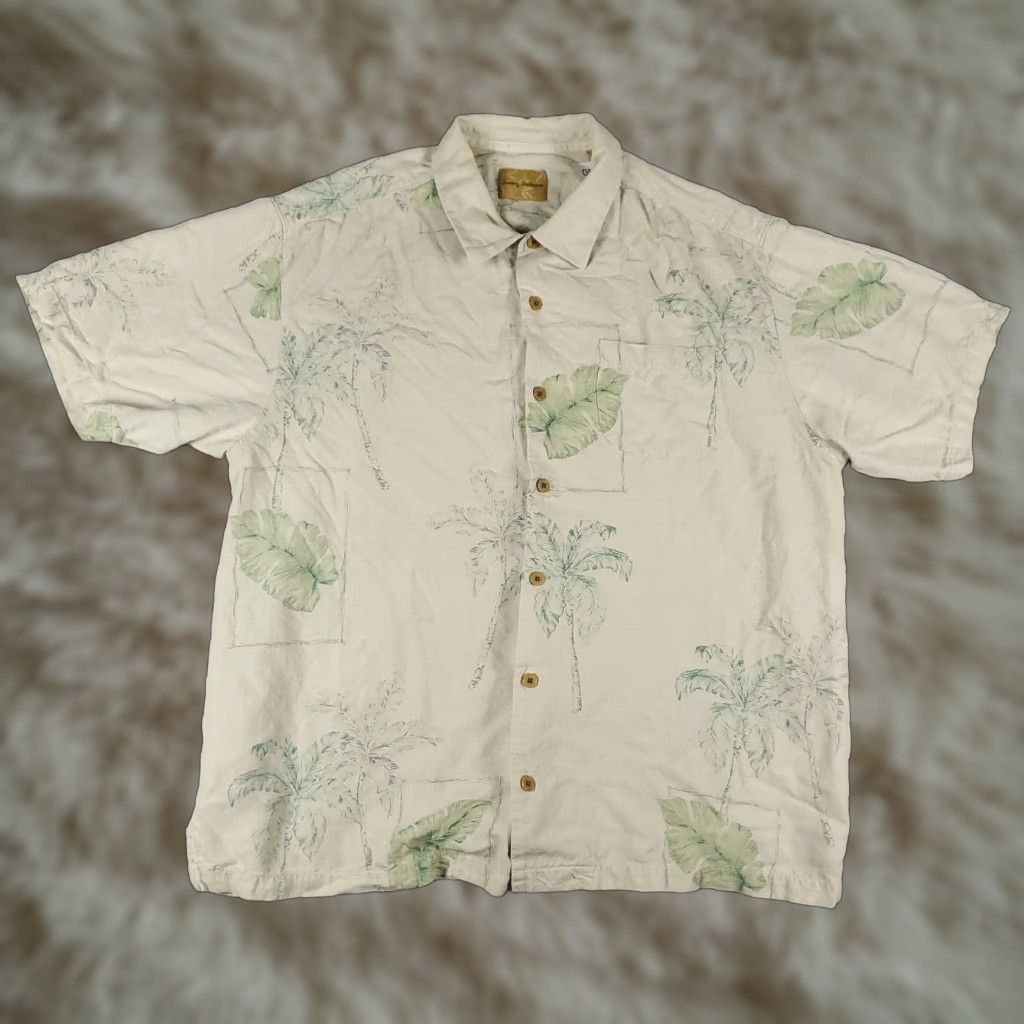 Tommy Bahama Tommy Bahama Shirt Mens XL Beige Silk Hawaiian Button-Up Short Sleeve Aloha Mens Size US XL / EU 56 / 4 - 1 Thumbnail