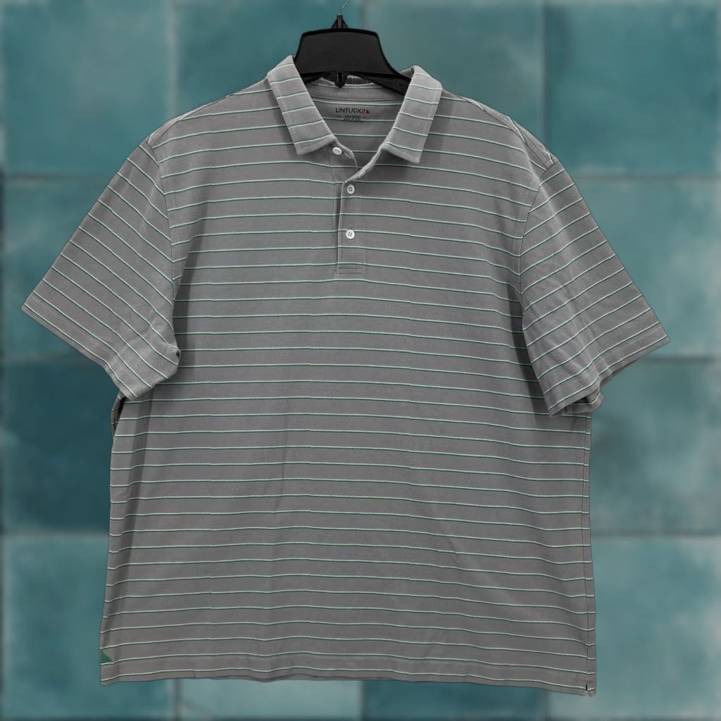UNTUCKit UNTUCKit Argot Polo Shirt Mens 2XL Gray Striped Short Sleeve Pima Cotton Preppy Size US XXL / EU 58 / 5 - 1 Thumbnail