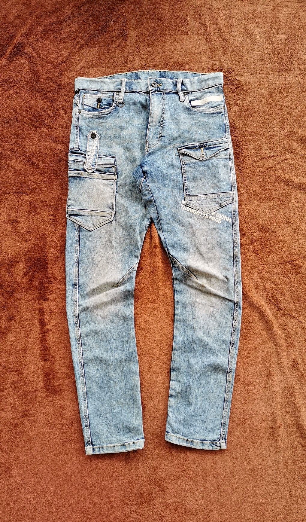 Japanese Brand IZ Frontier Cargo Patch Pocket Stretch Jeans Size US 33 - 2 Thumbnail
