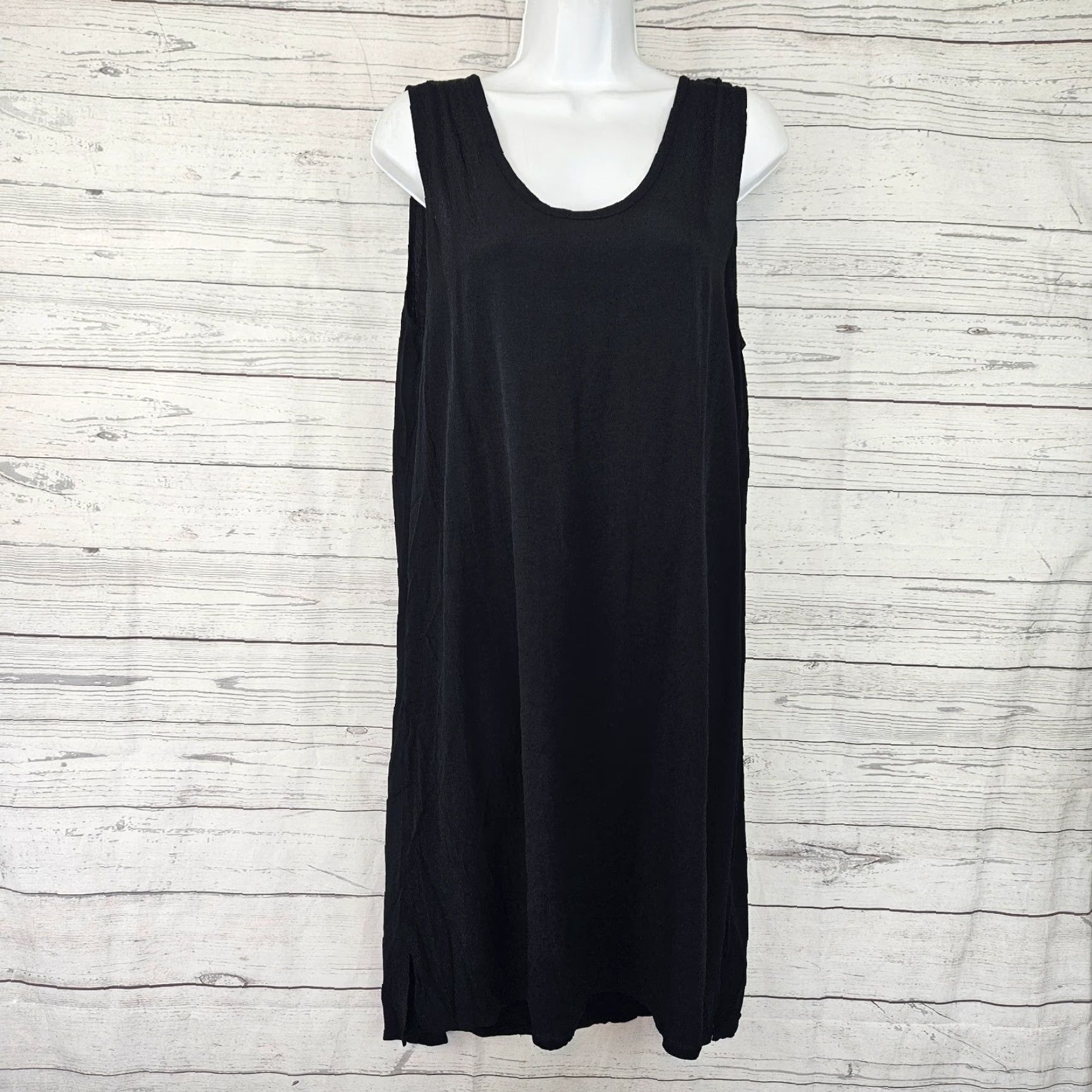 FLAX VINTAGE FLAX Womens Dress Tank Dress Solid Black Rayon Scoop Neck M Black Knee Length Womens Size 32" / US 10 / IT 46 - 2 Thumbnail