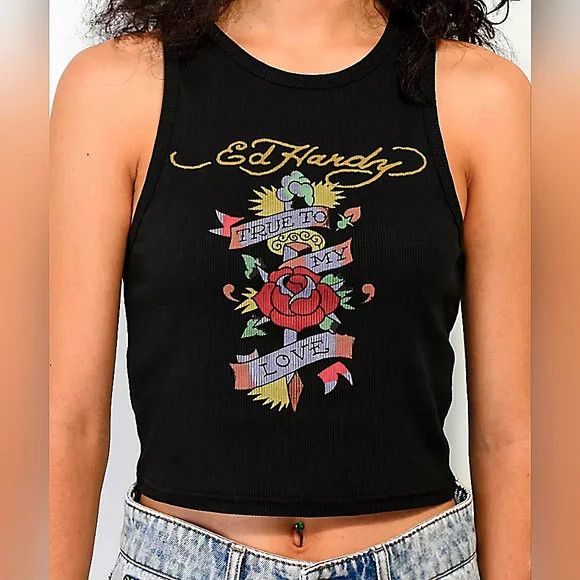 Ed Hardy Hello Kitty タンクトップ ブラック L Christian Audigier × Ed Hardy Custom Ed Hardy x Hello Kitty Tank