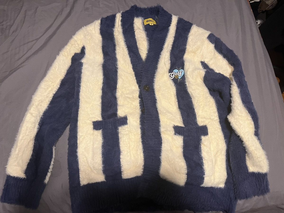 トップス STRIPED MOHAIR CARDIGAN by GOLF WANG Golf Wang Blue/White Mohair Cardigan! | Depop