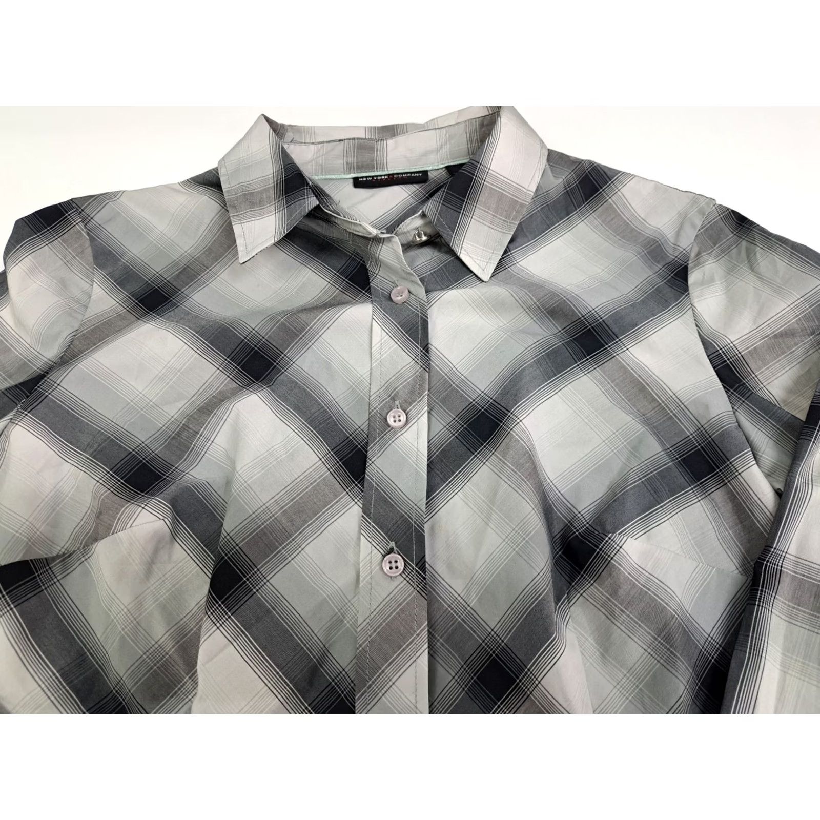 Vintage New York & Company Shirt Women’s Button Up Long Sleeve S Grey/White Check NWT Regular Size Small Size S / US 4 / IT 40 - 3 Thumbnail
