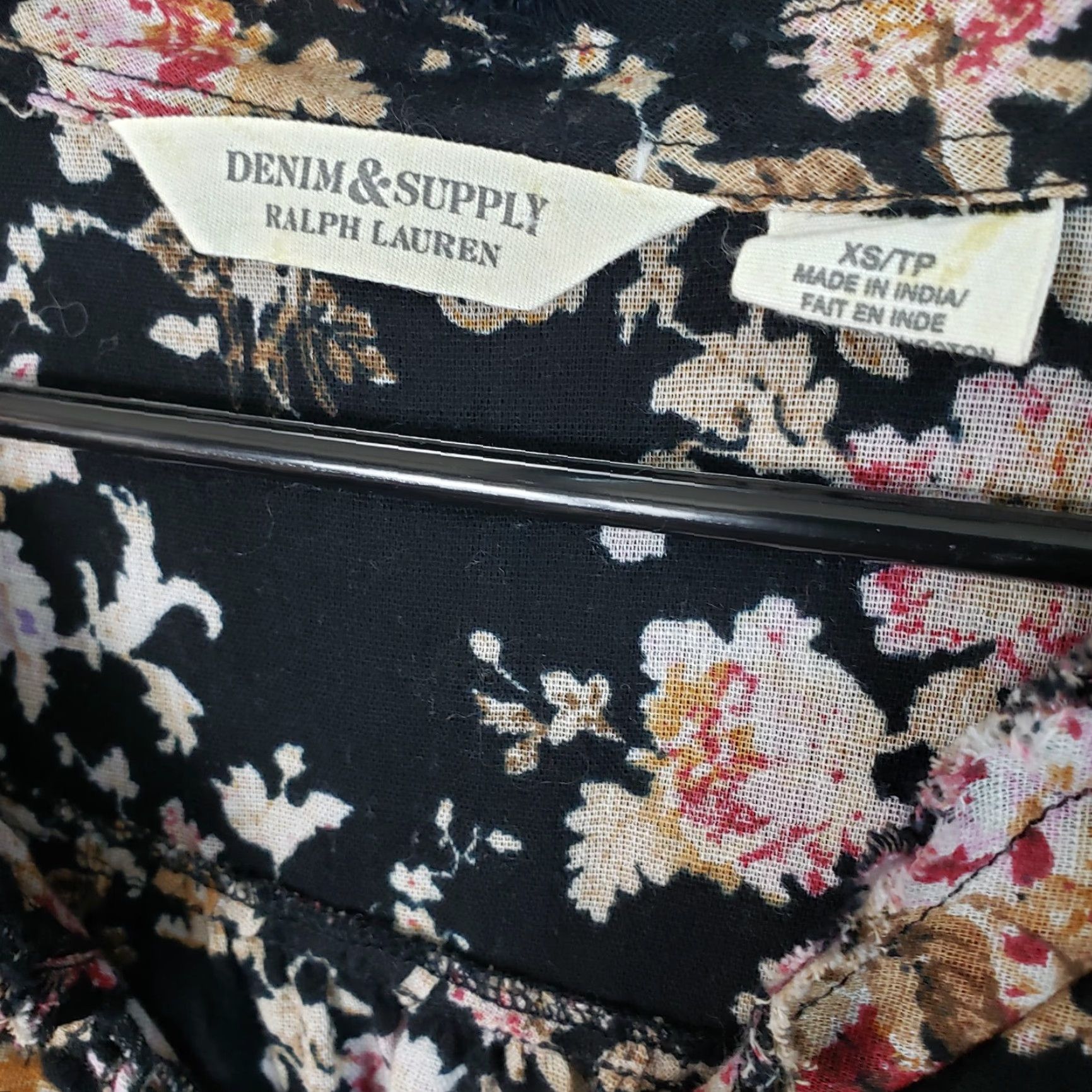 Vintage Denim & Supply Ralph Lauren Womens Blouse XS Black Floral Ruffle Semi Sheer Size XS / US 0-2 / IT 36-38 - 5 Thumbnail