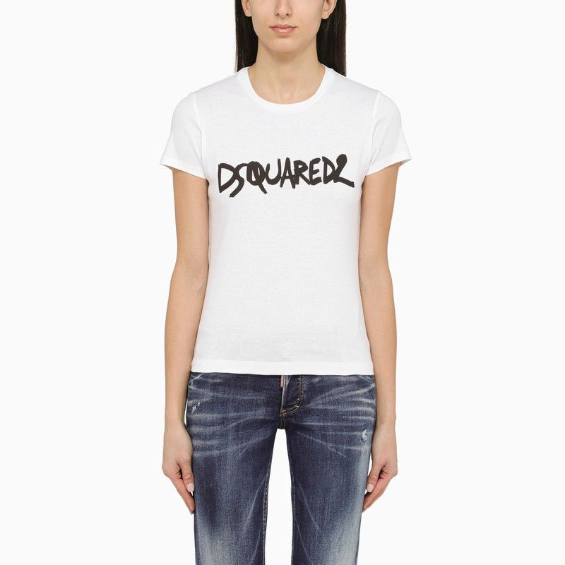 image of Dsquared2 White Cotton T-Shirt With Logo, Women's (Size Small)
