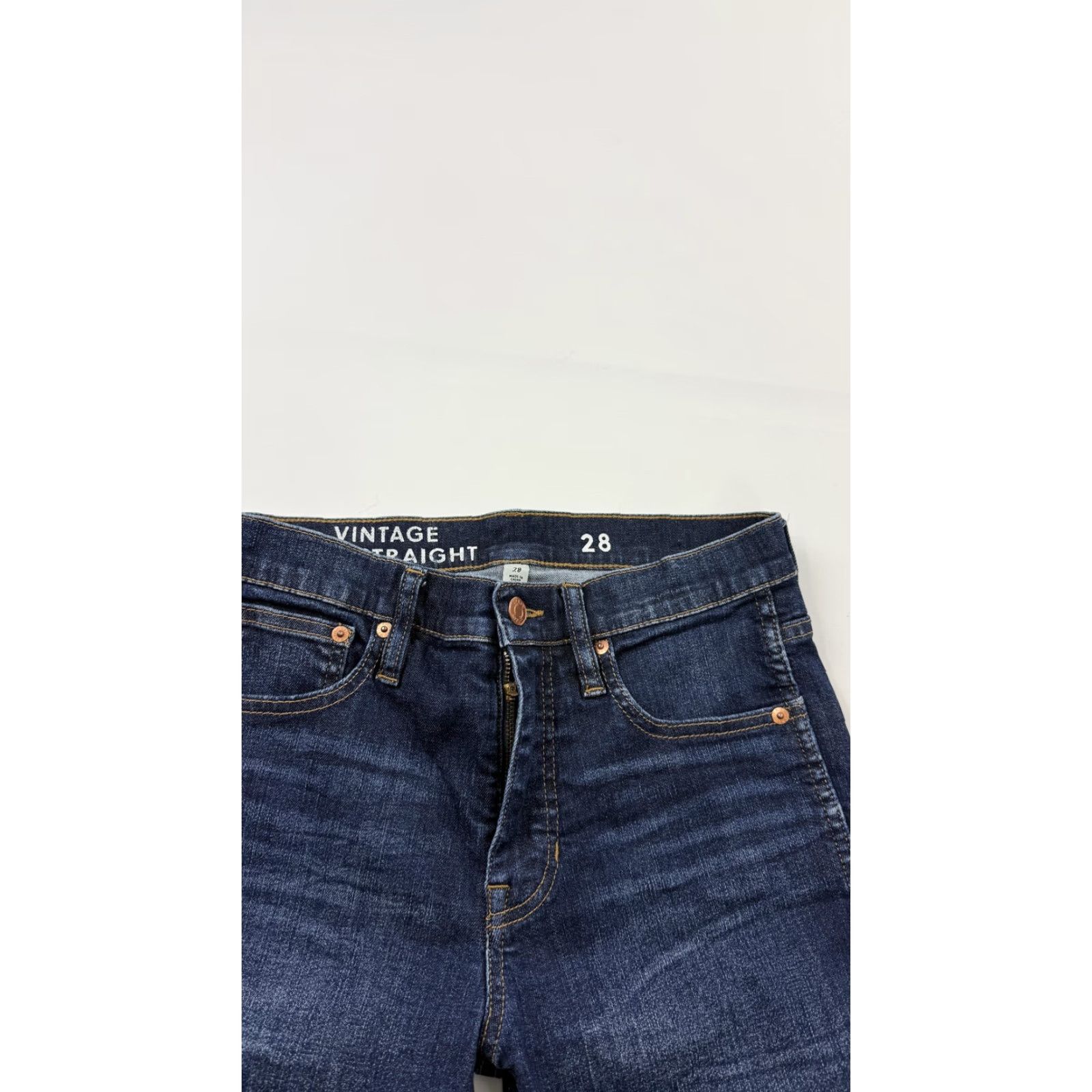 J.Crew VINTAGE J.Crew Jeans Womens 28 Dark Wash 9in Slim Straight Raw Hem Stretch Denim Blue - 27in Inseam Mens? Size 28" / US 6 / IT 42 - 2 Thumbnail