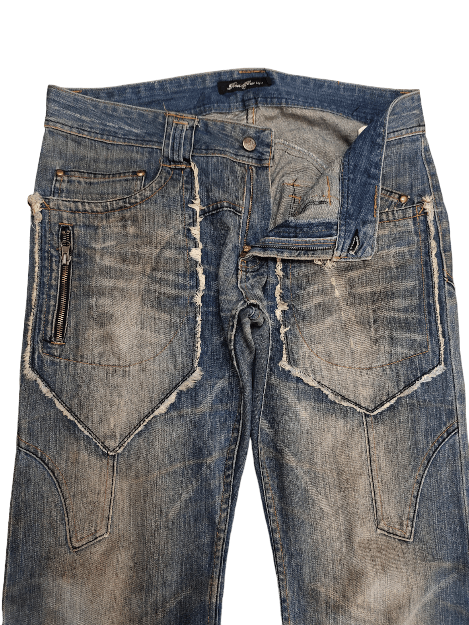 Japanese Brand Root Three Distress Faded Denim Jeans Undercover Style Y2k Size US 35 - 9 Thumbnail