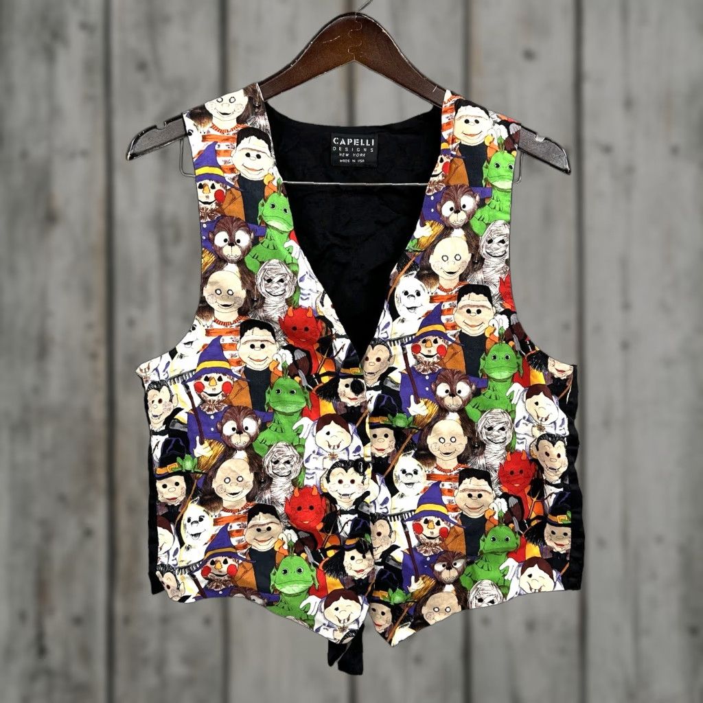Vintage VINTAGE Capelli New York Vest Women One Size Black Halloween Cartoon Cat Designer Capelli Designs Monsters Clown READ House Size ONE SIZE - 1 Thumbnail