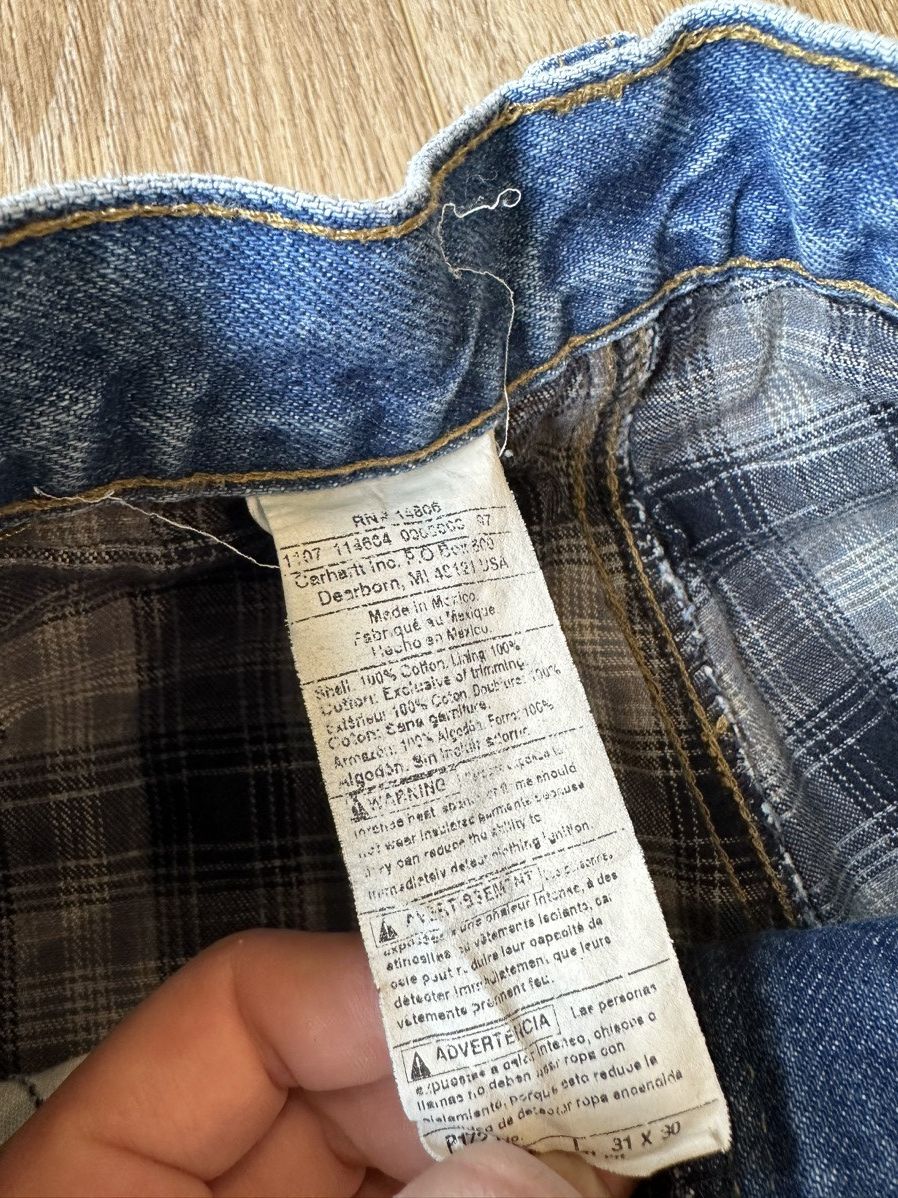 Carhartt × Vintage Vintage carhartt flannel lined denim blue jeans work pants Size US 31 - 11 Thumbnail