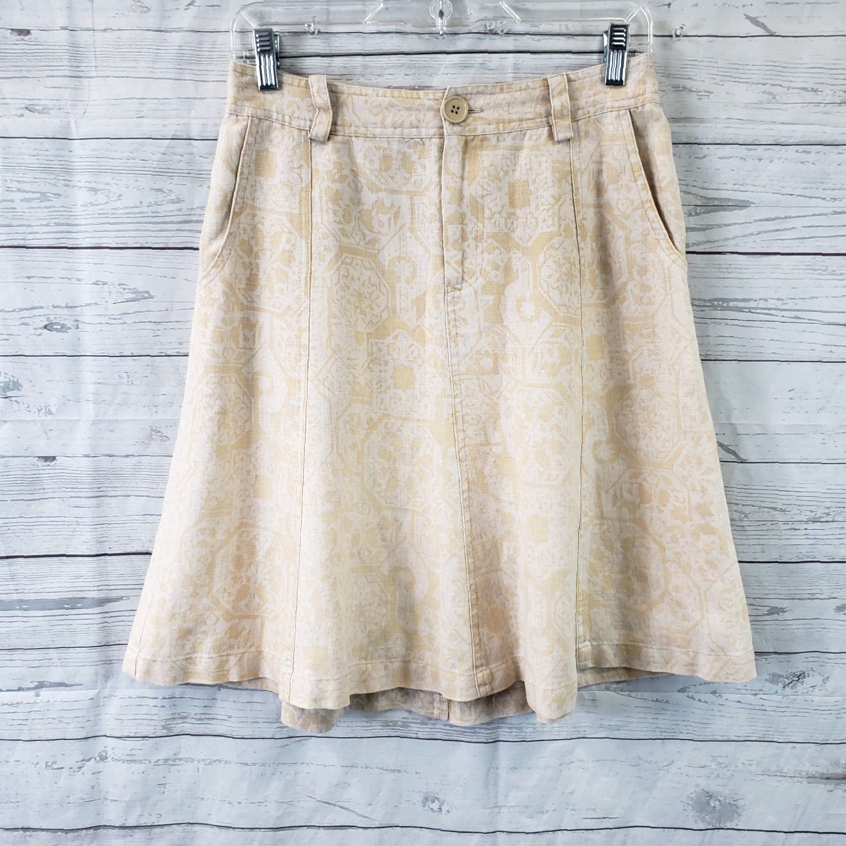 The Territory Ahead VINTAGE Territory Ahead Womens Printed Linen Skirt Sz 6P Beige Pockets Size 28" / US 6 / IT 42 - 2 Thumbnail